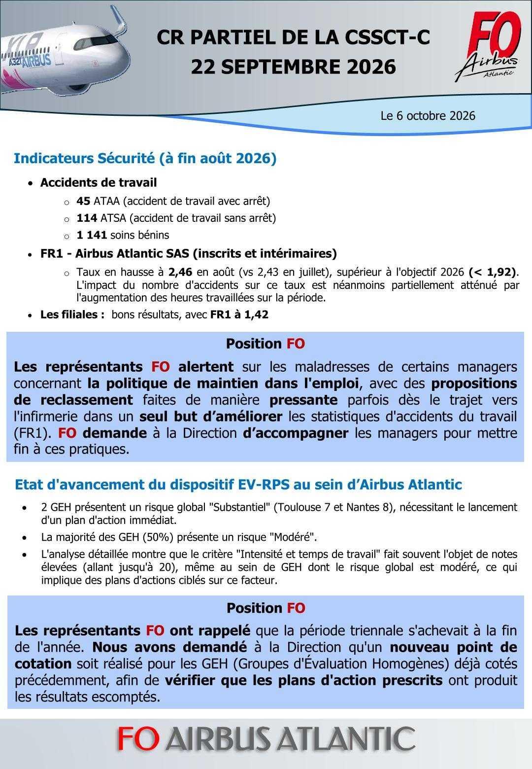 Compte rendu partiel du CSSCT-C du 22 septembre 2026