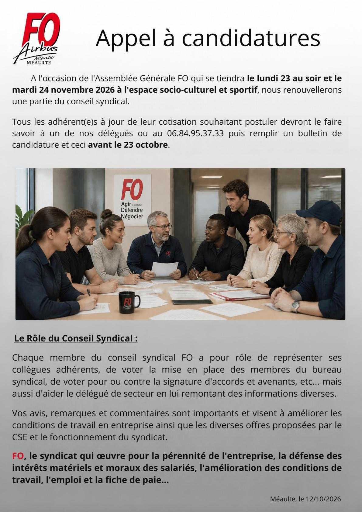 Appel à candidatures au Conseil Syndical