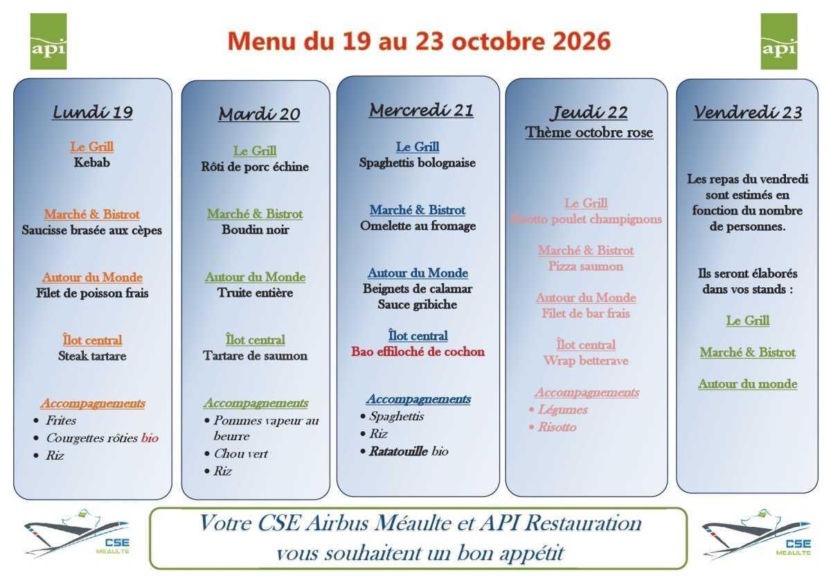 Menu du 19 au 23 octobre 2026