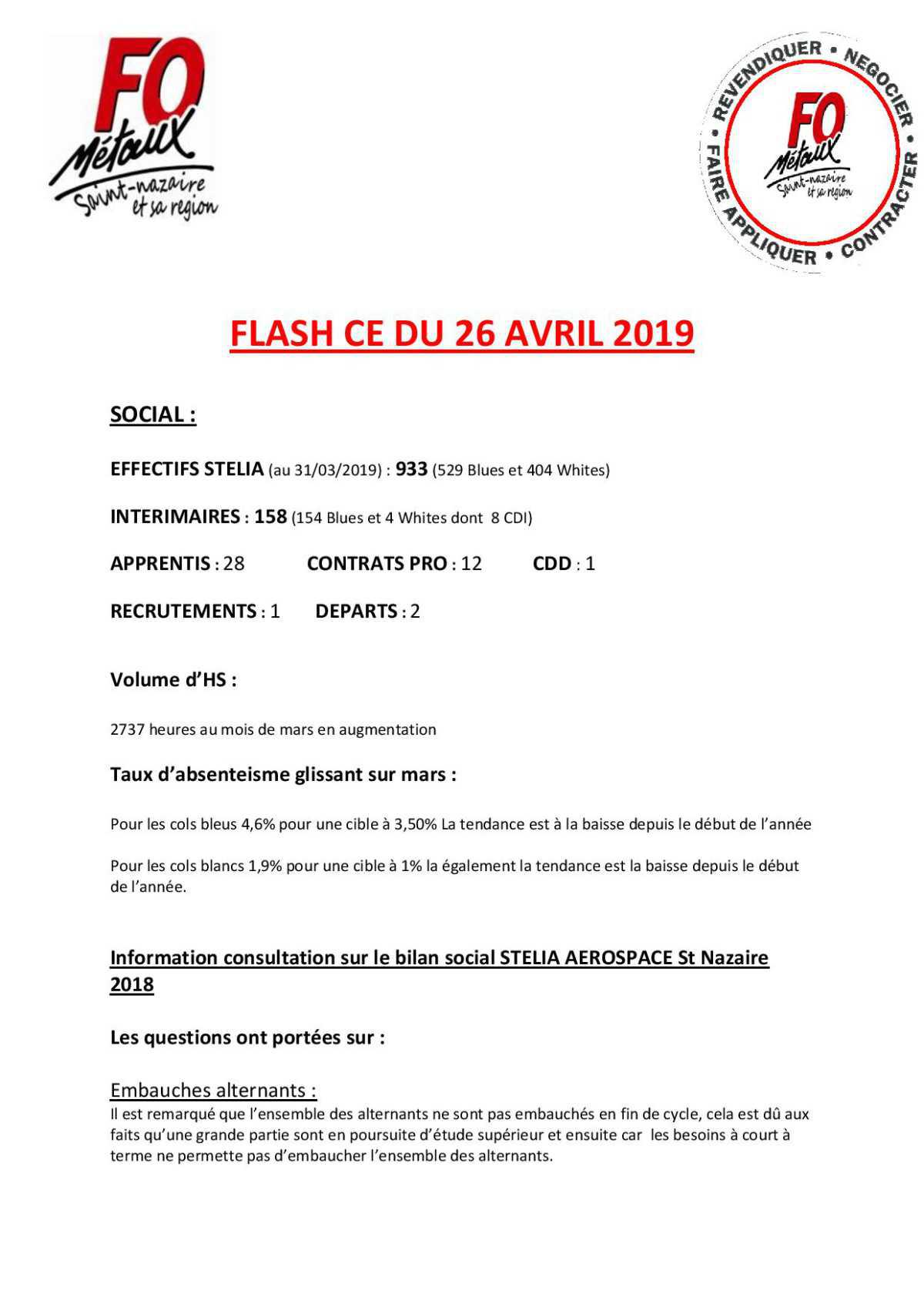 Flash CE du 26 avril 2019