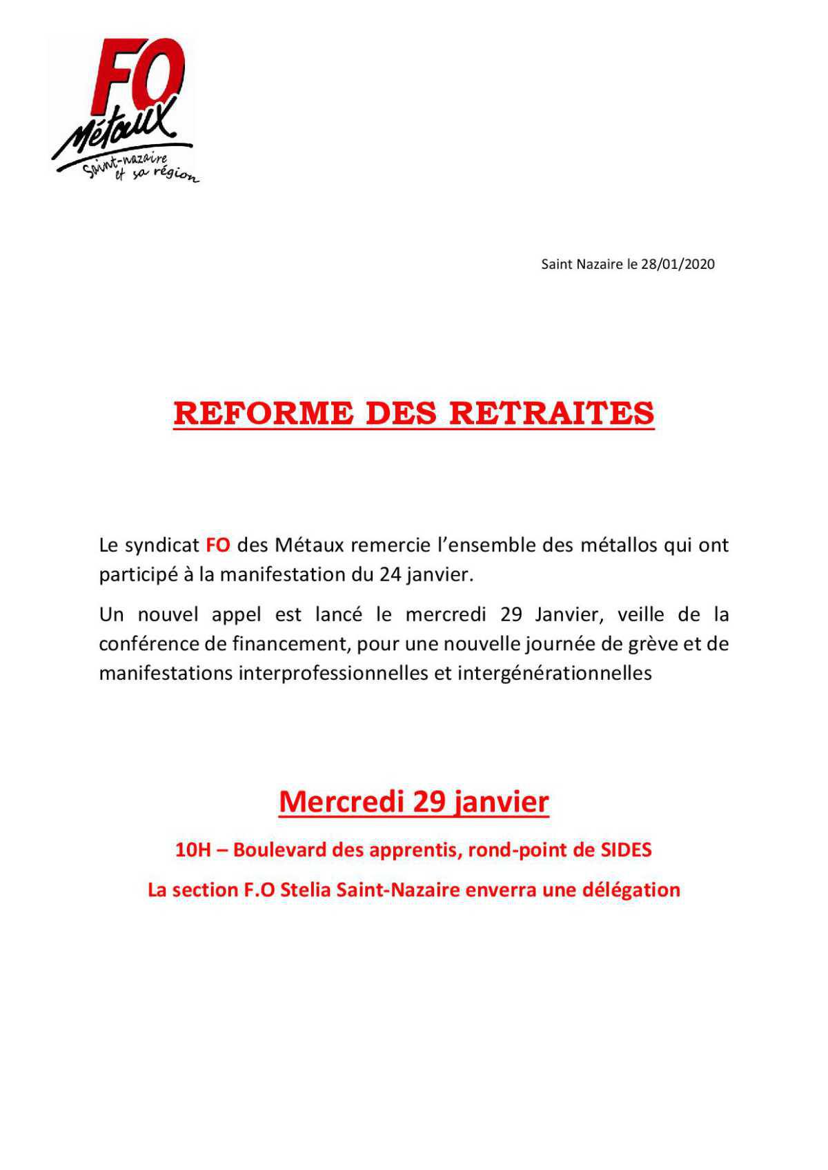 Manifestation réforme des retraites 29 Janvier