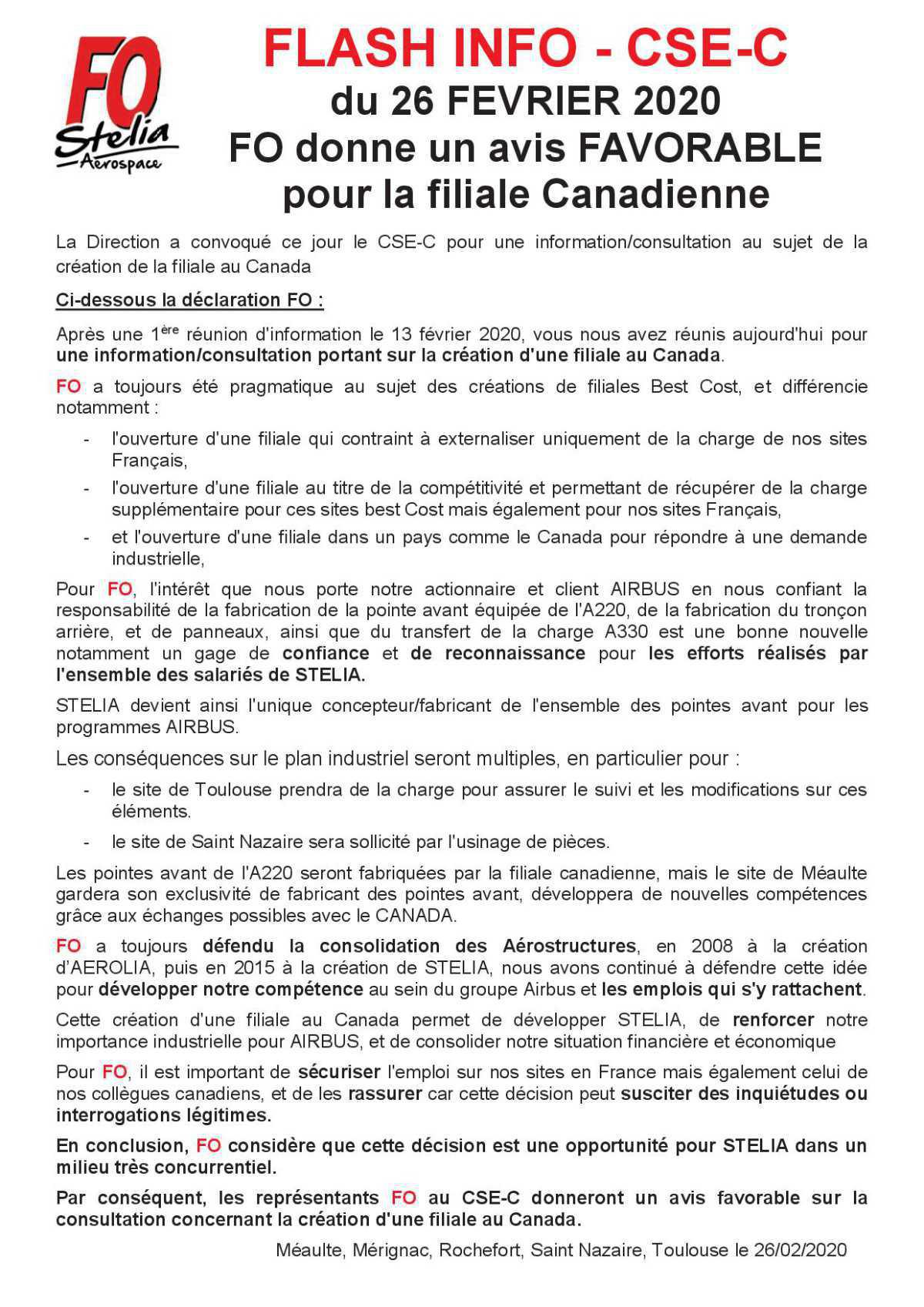 Flash Info - CSE-C du 26 Février 2020