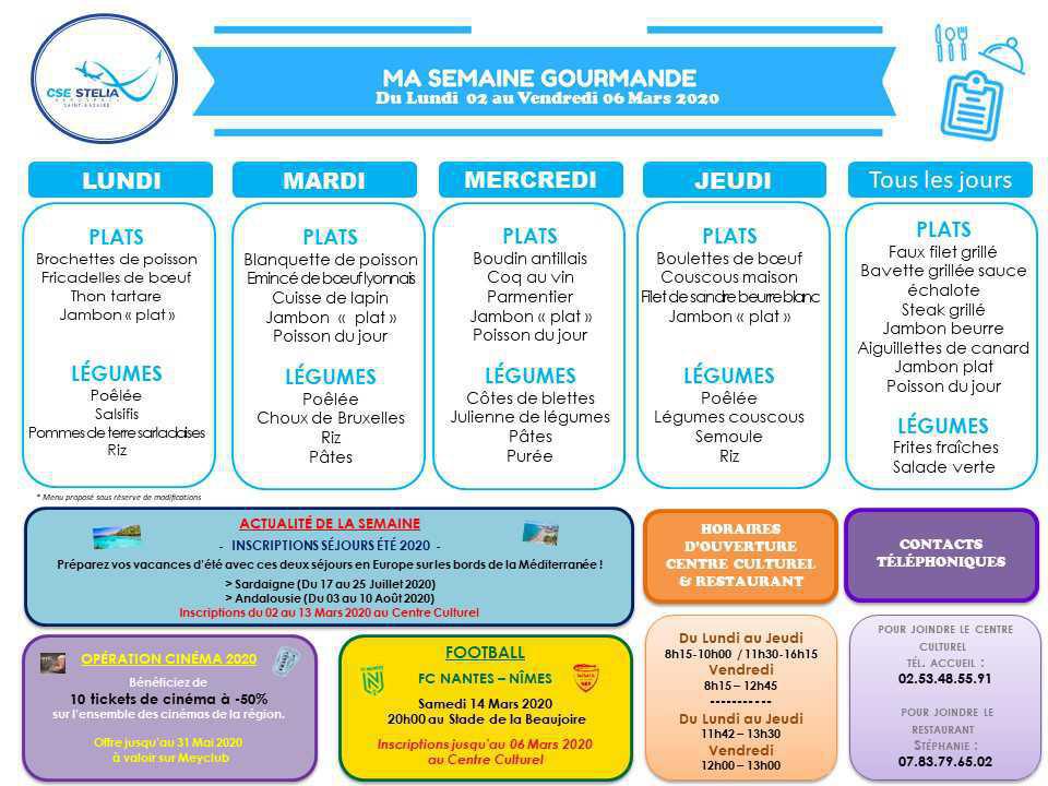 MENU Semaine 10
