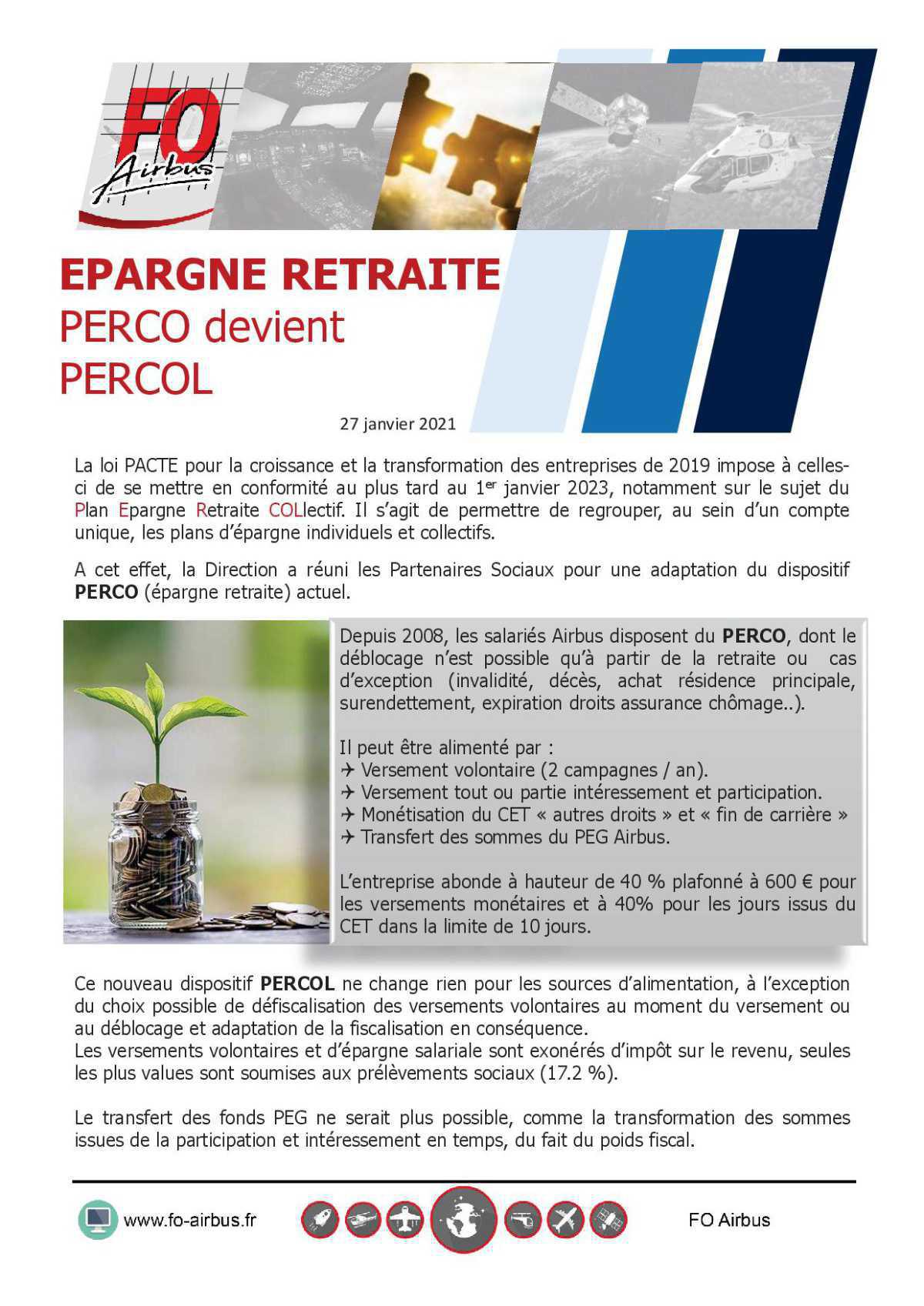 EPARGNE RETRAITE PERCO devient PERCOL
