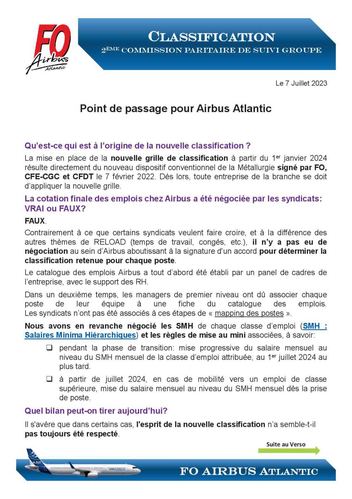 CLASSIFICATIONS : POINT DE PASSAGE AIRBUS ATLANTIC