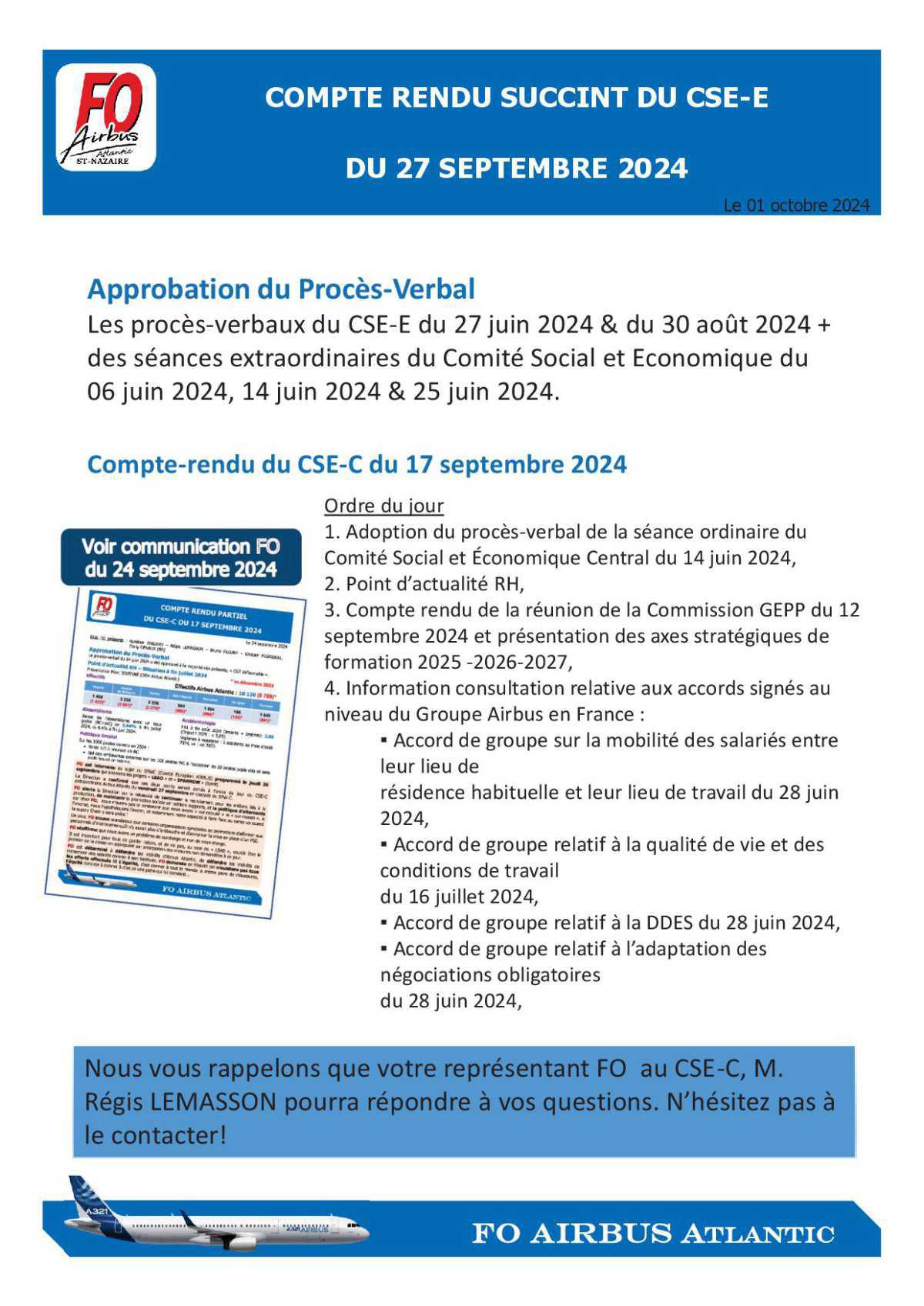 Compte rendu du CSE du 27/09