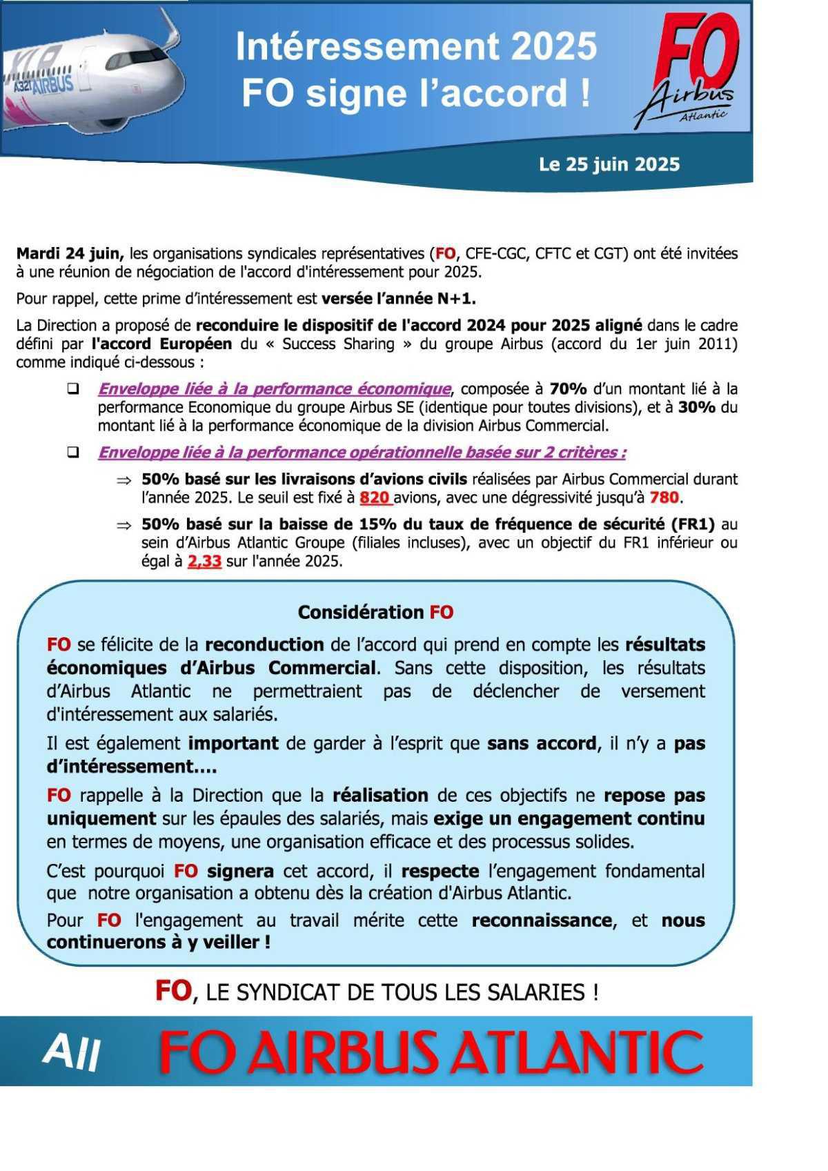 Intéressement 2025 FO signe l’accord !