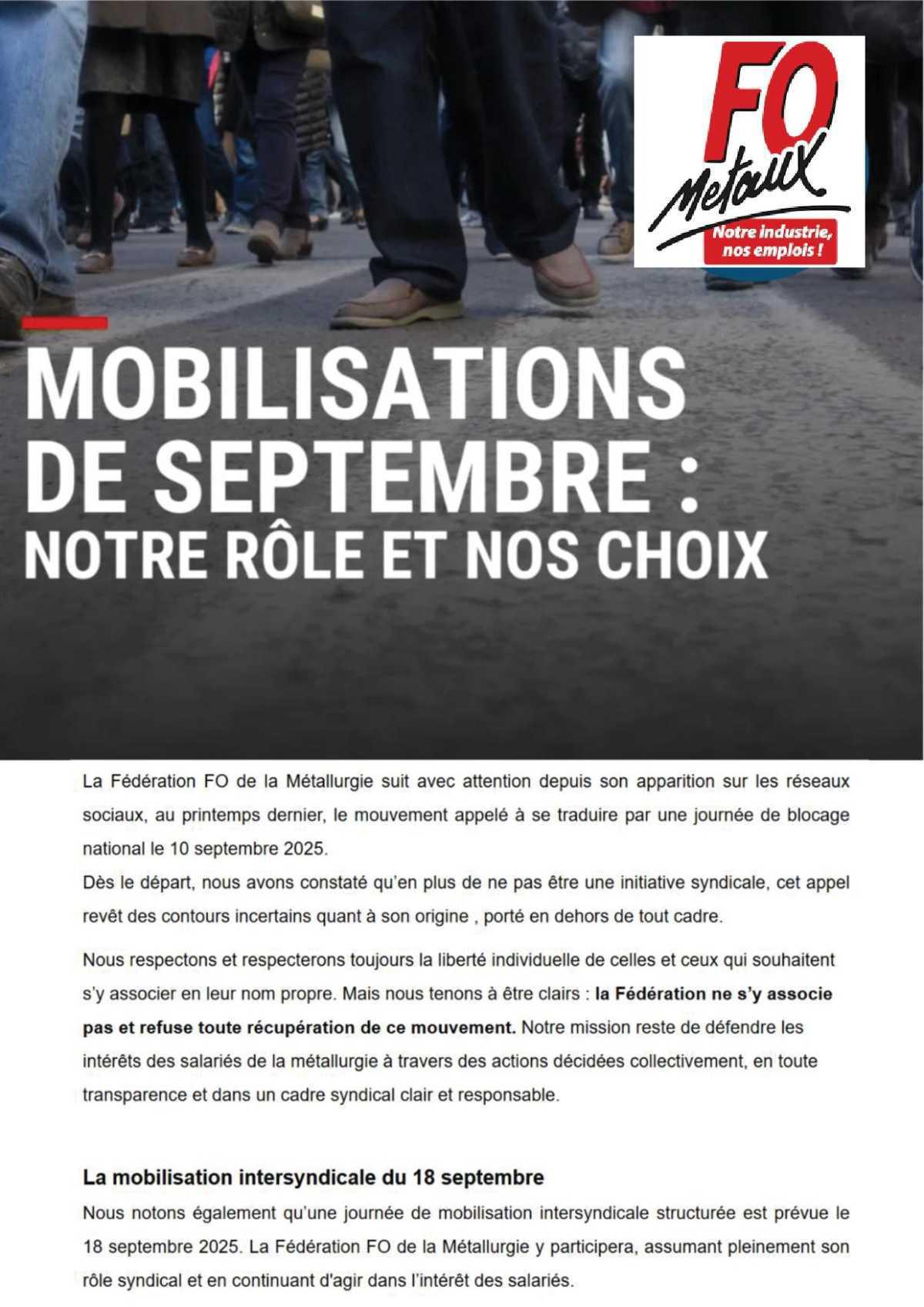 Mobilisations de septembre, notre rôle et nos choix