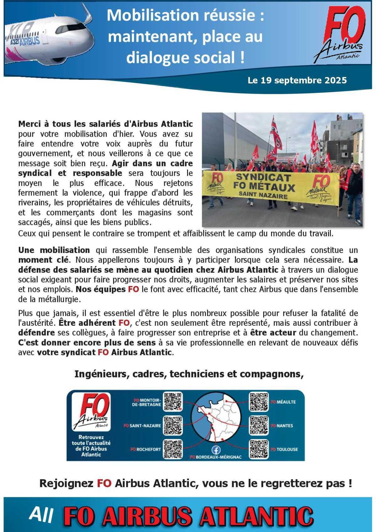 Mobilisation réussie : maintenant, place au dialogue social !