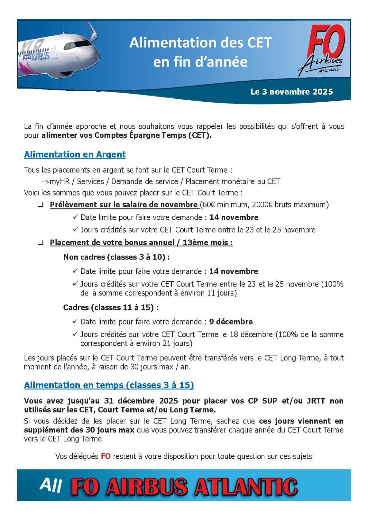 Alimentation des CET en fin d'année