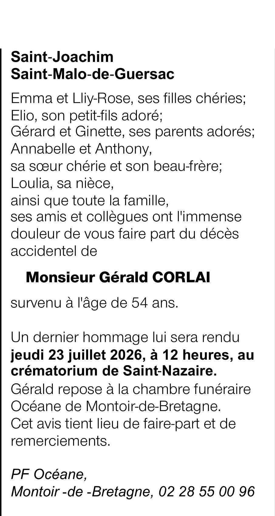 Obsèques Gérald + article Ouest France