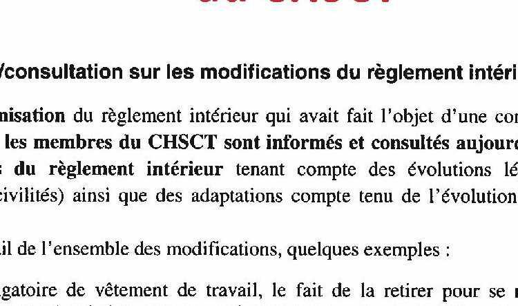 Reglement interieur : declaration des membres FO au CHSCT
