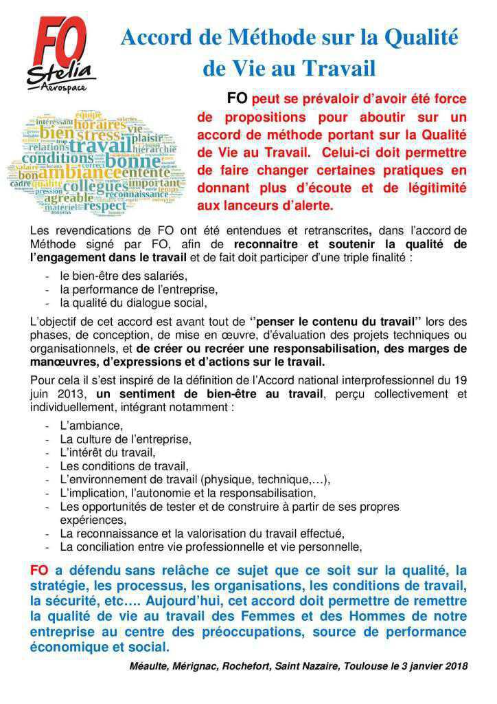 Accord de Méthode sur la Qualité de Vie au Travail