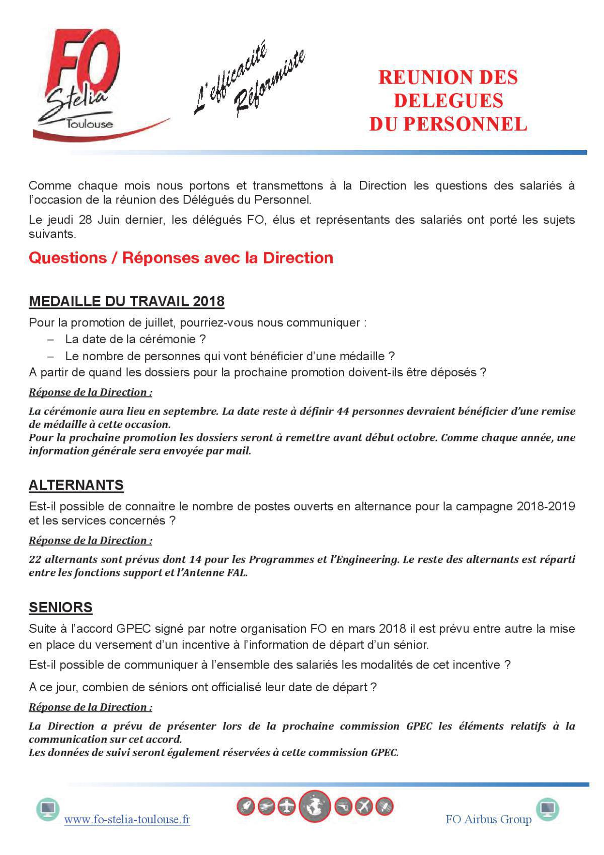 Questions Réponses avec la Direction DP Juin 2018