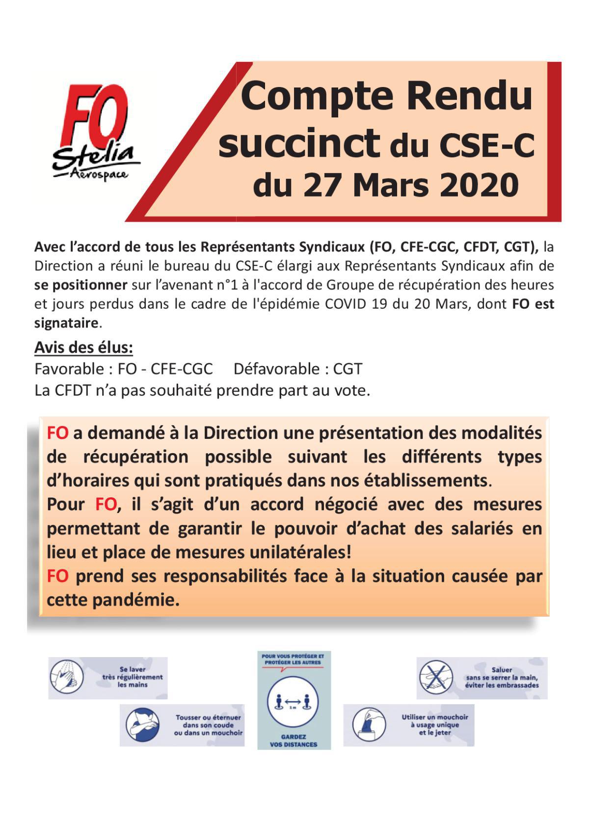 Flash Info : CR succinct du CSE-C du 27 mars 2020