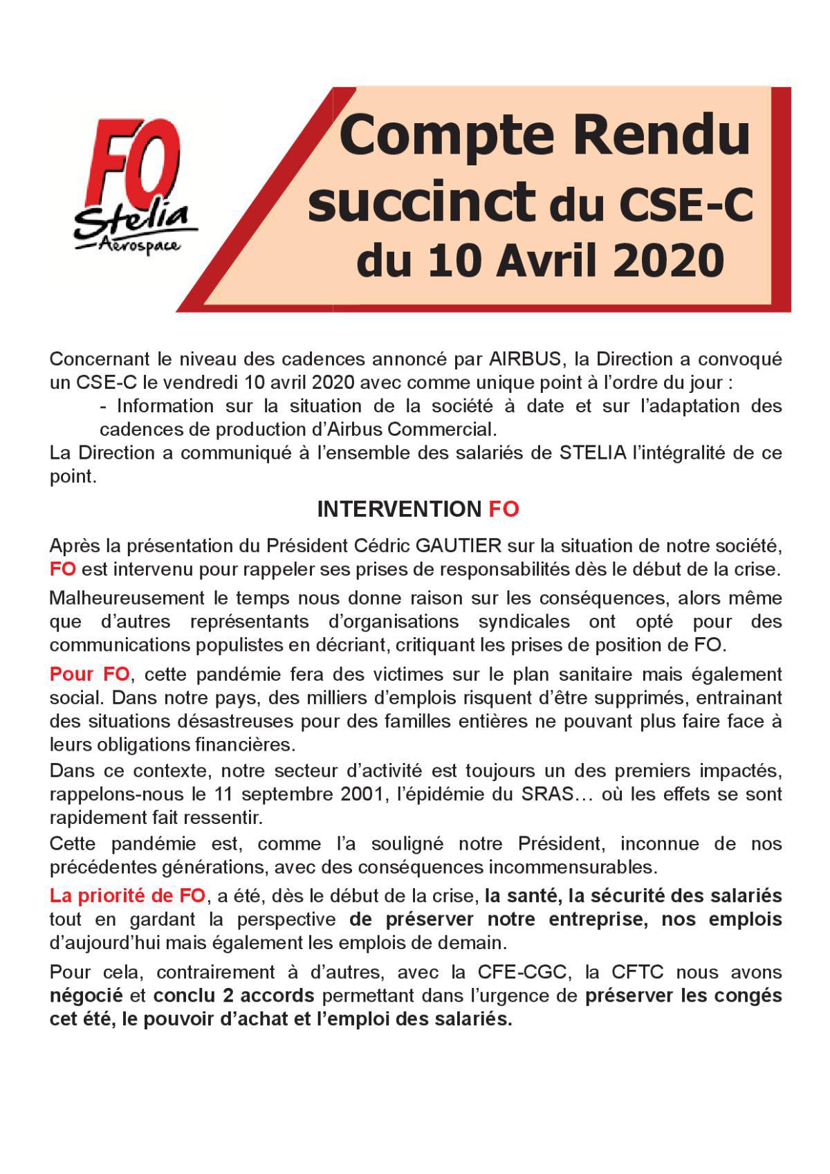 Flash Info : CR succinct du CSE-C du 10 avril 2020 