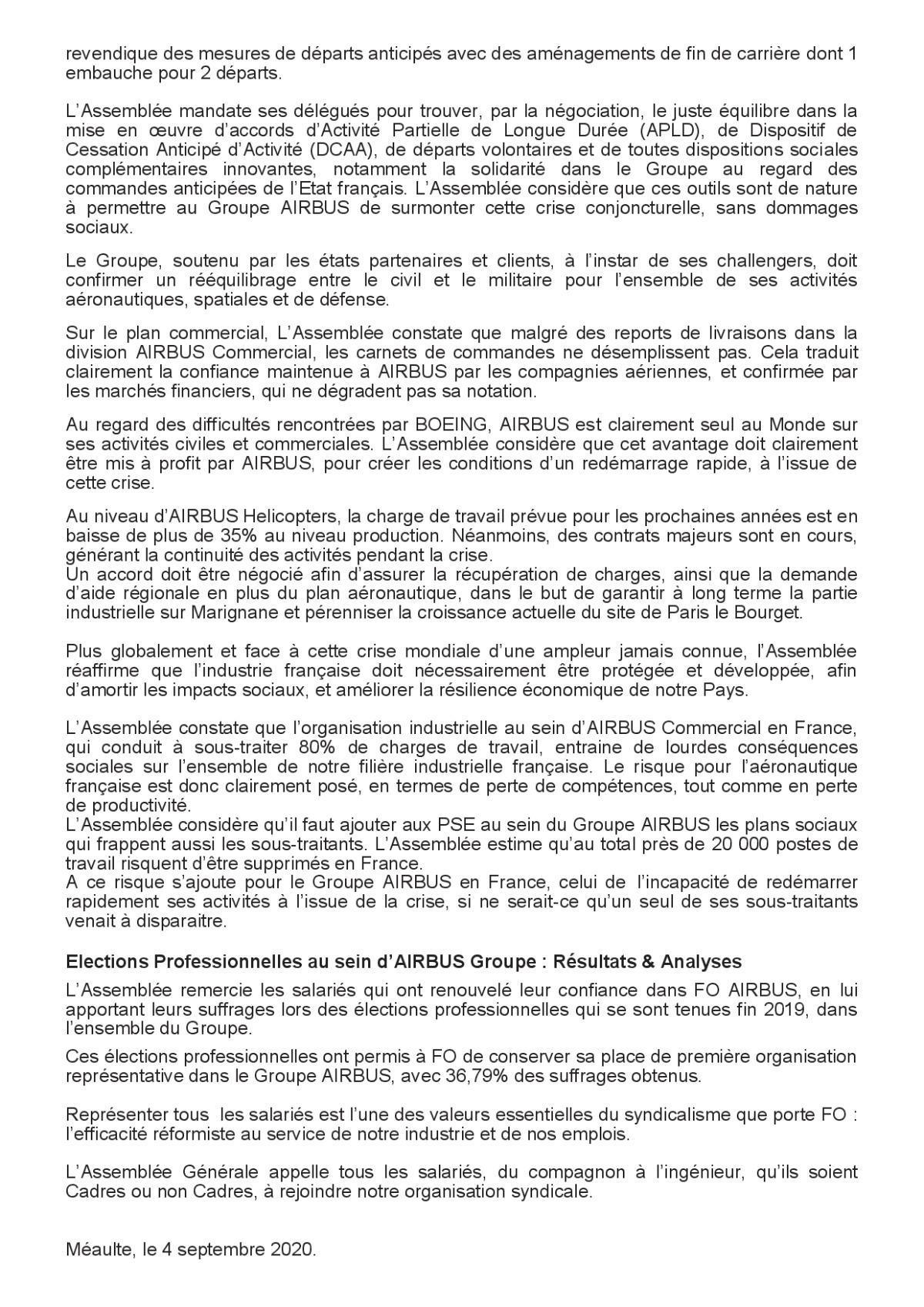 Motion - Assemblée Générale FO du Groupe Airbus à Méaulte