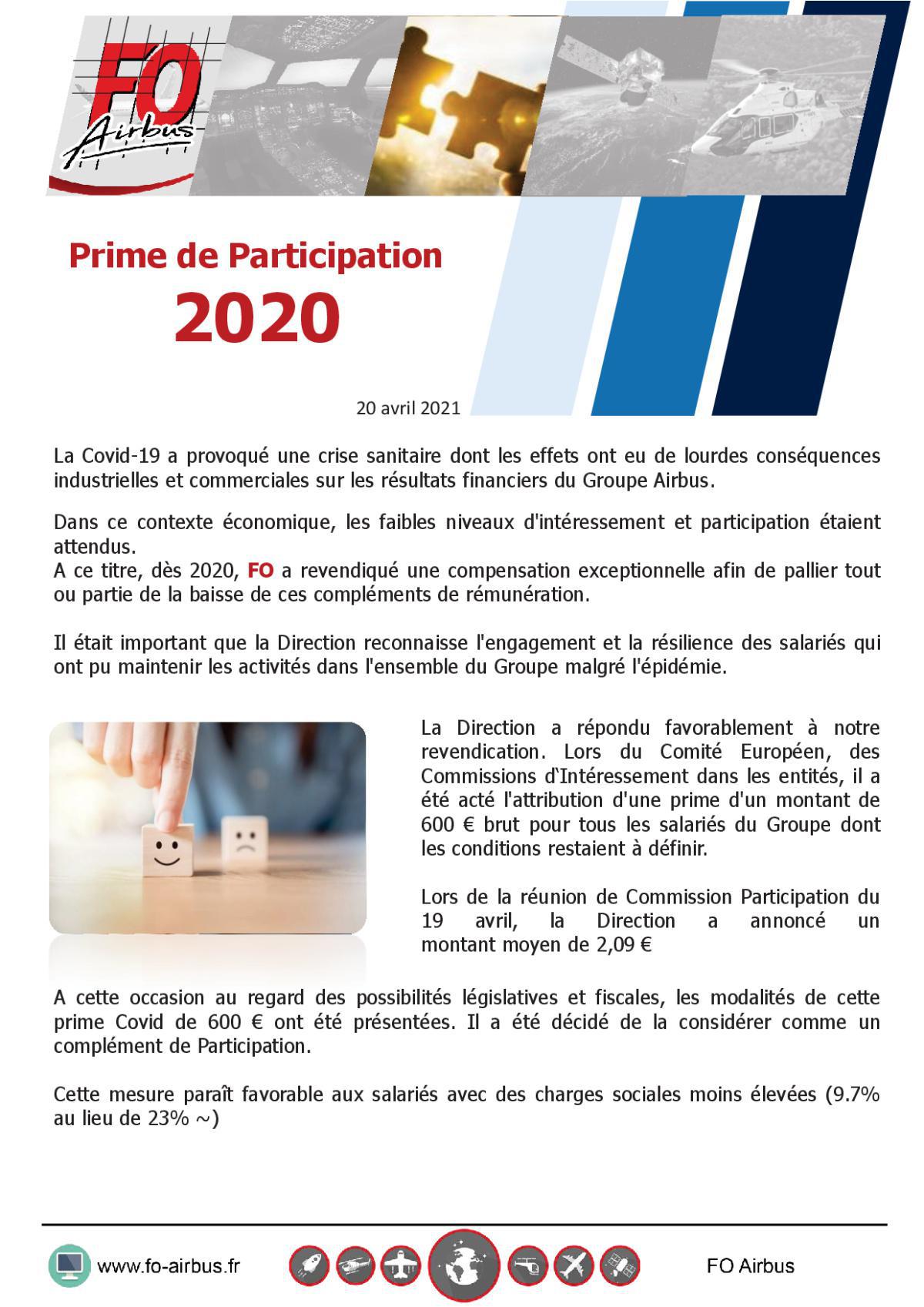 Prime de Participation 2020