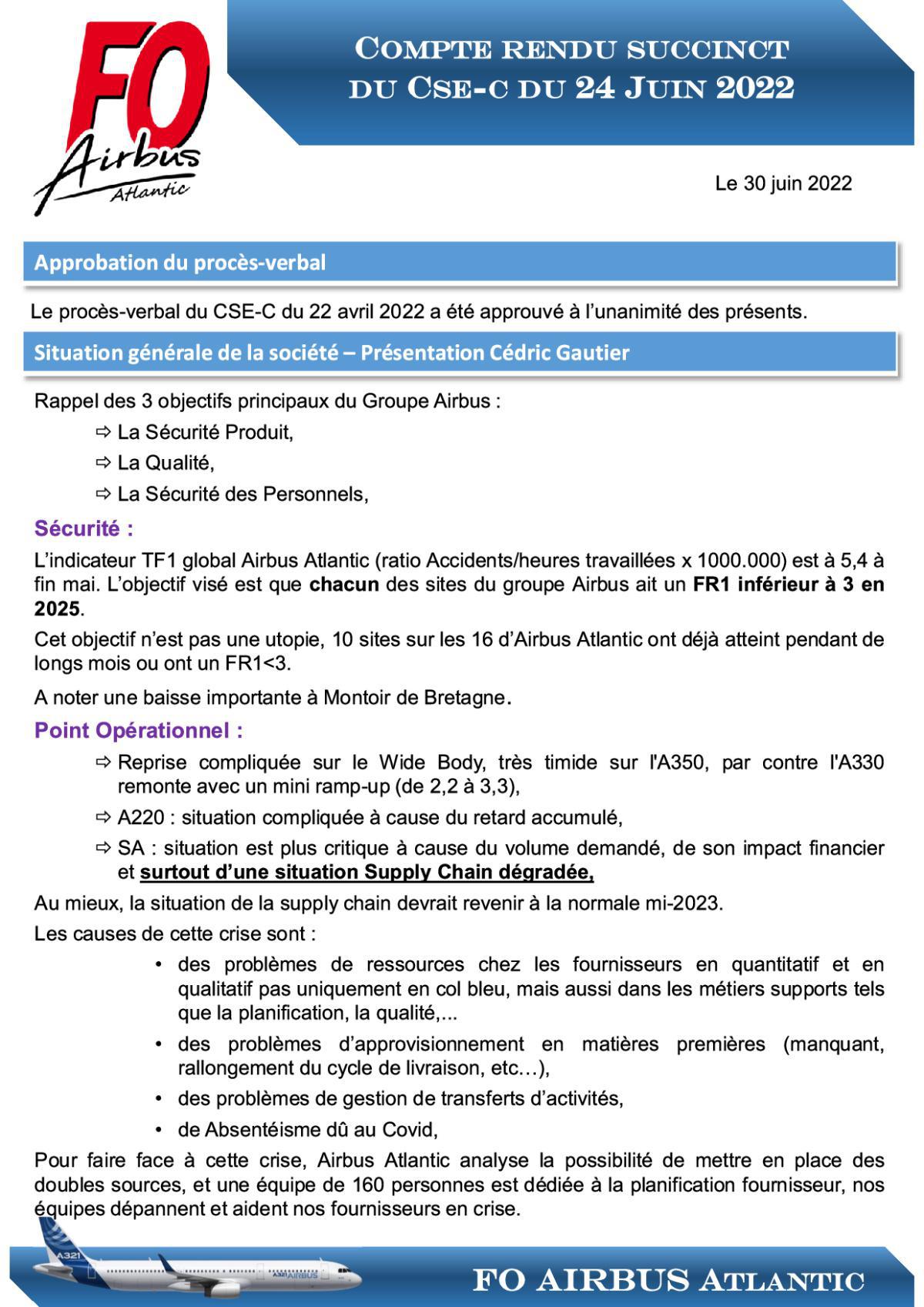 Flash Info : CR succinct du CSE-C du 24 juin 2022
