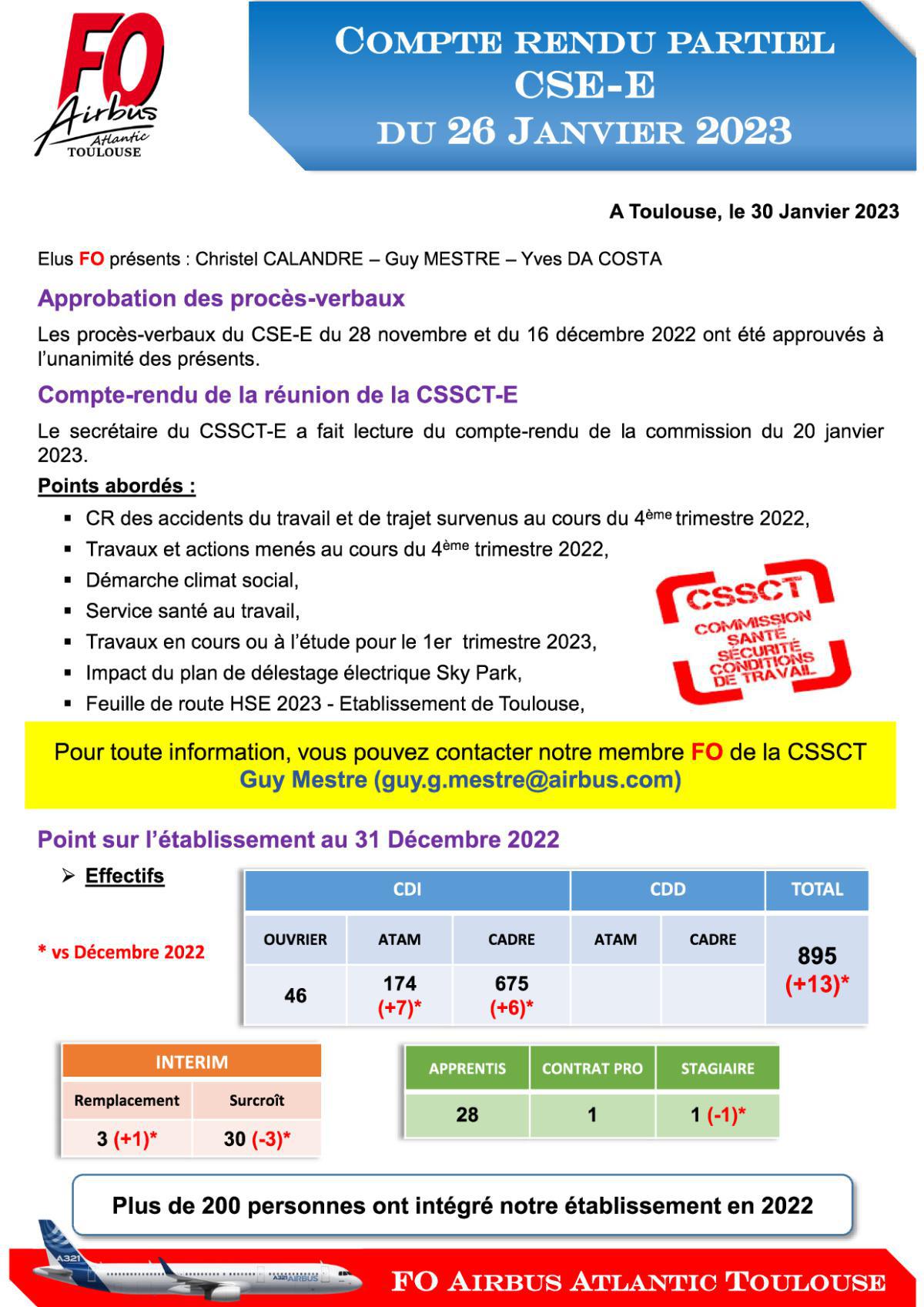 Flash Info : CR partiel du CSE-E du 26 janvier 2023
