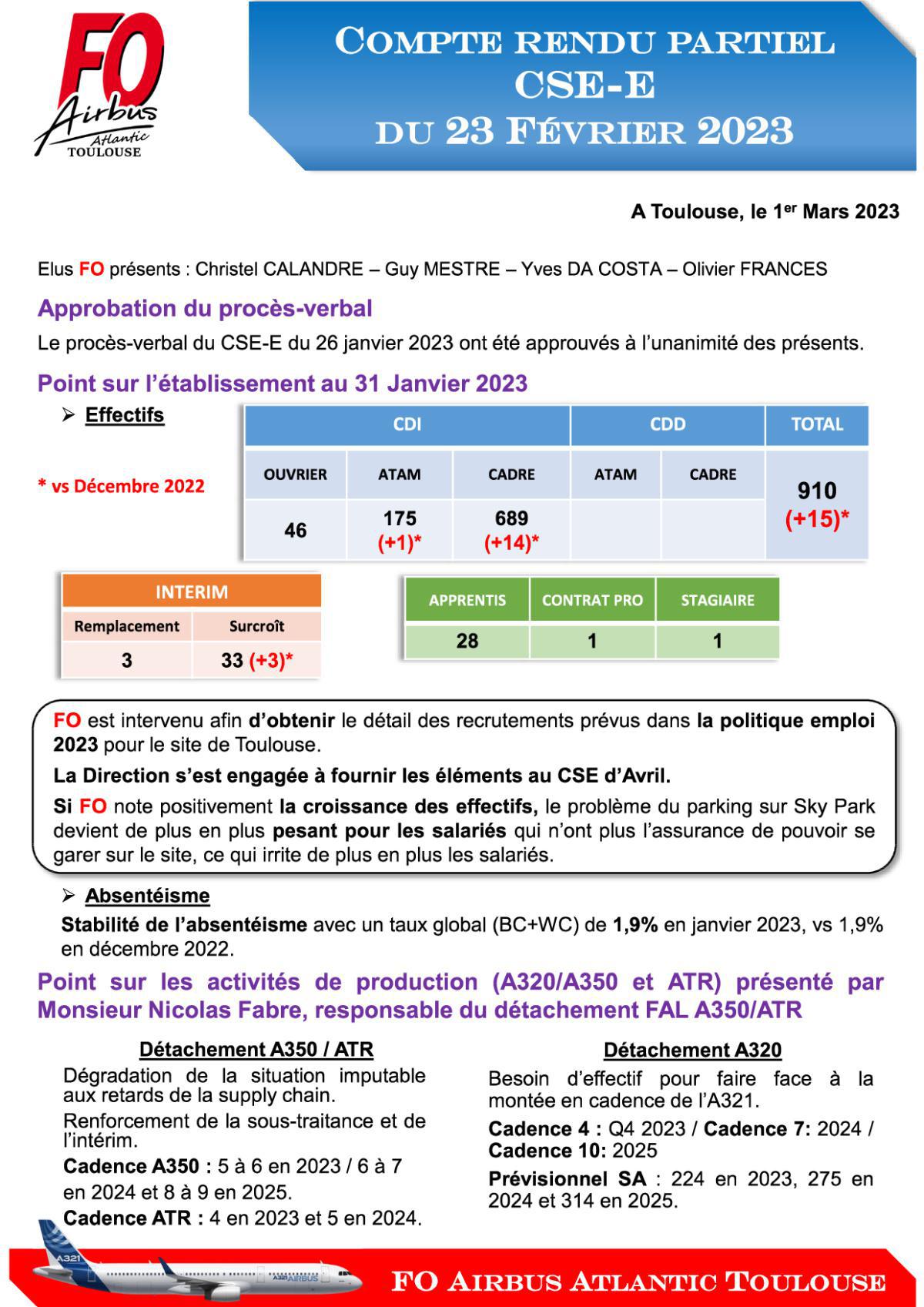Flash Info : CR partiel du CSE-E du 23 février 2023