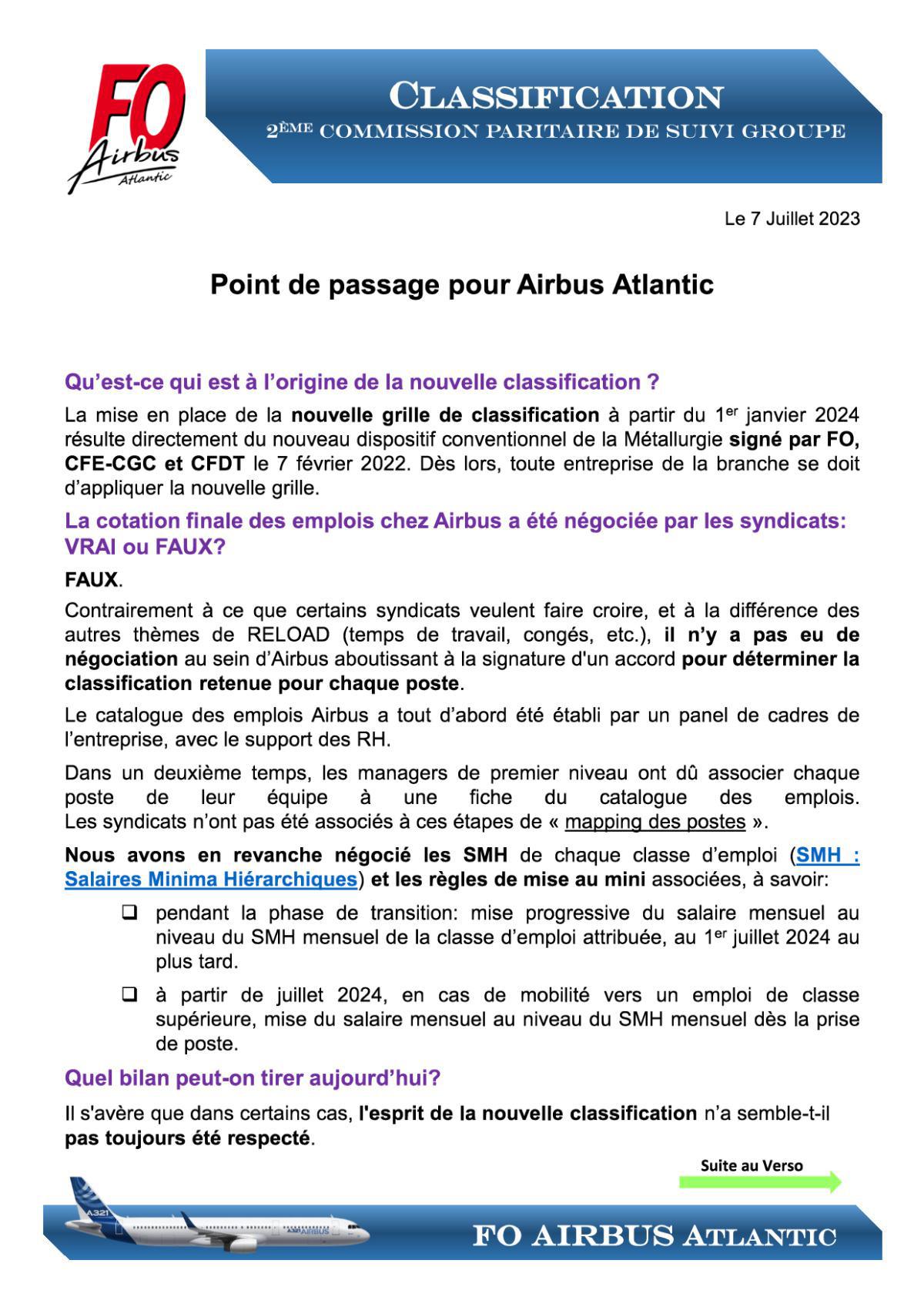 Classification : point de passage pour Airbus Atlantic