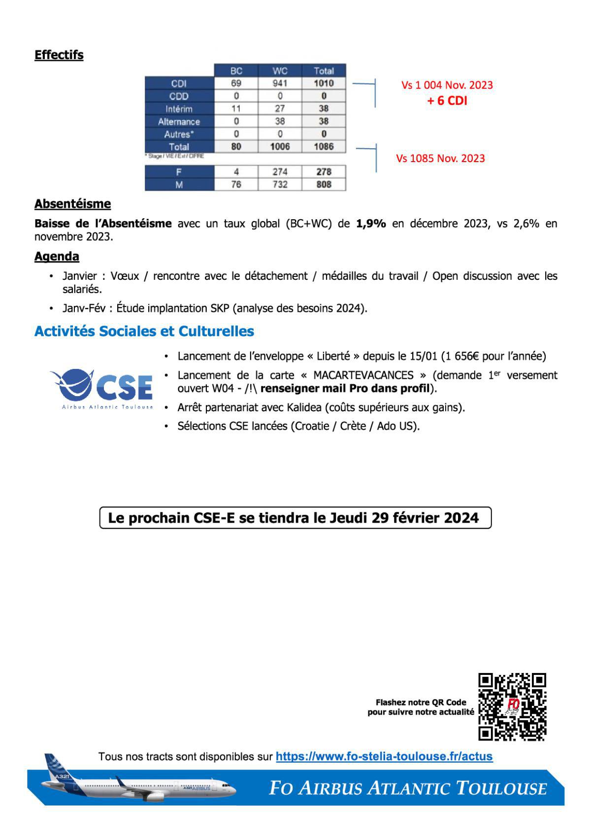 Flash Info : Compte Rendu Partiel du CSE-E du 24 janvier 2024