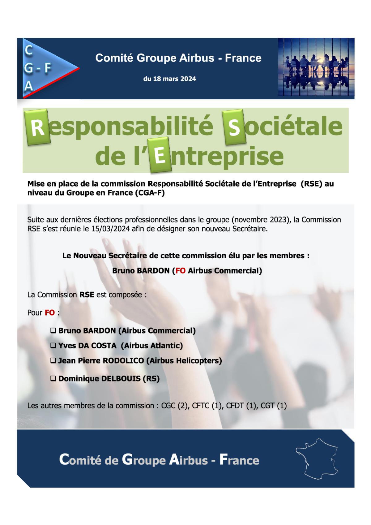 CGAF : Mise en place de la commission Responsabilité Sociétale de l’Entreprise (RSE) au niveau du Groupe en France (CGA-F)