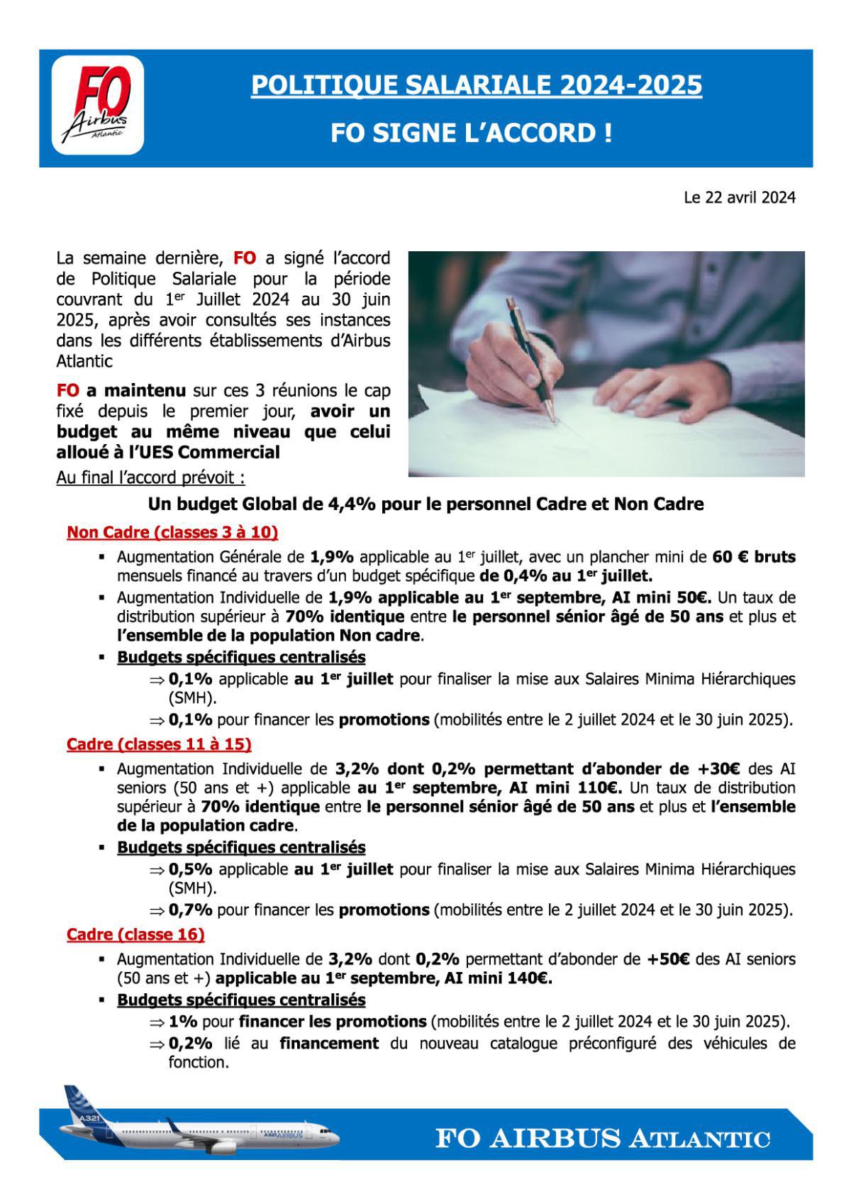 SALAIRES 2024-2025 : FO SIGNE L' ACCORD !