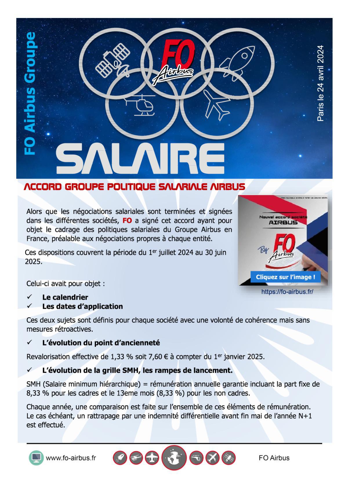 SALAIRES 2024-2025 : FO SIGNE L' ACCORD POLITIQUE SALARIALE DU GROUPE AIRBUS EN FRANCE