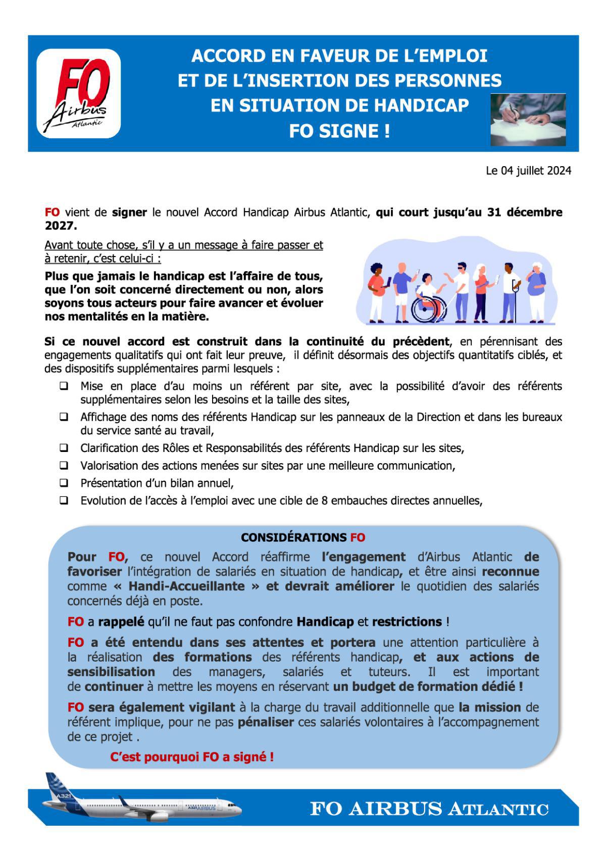 Accord en faveur de l’emploi et de l’insertion des personnes en situation de handicap : FO Signe !