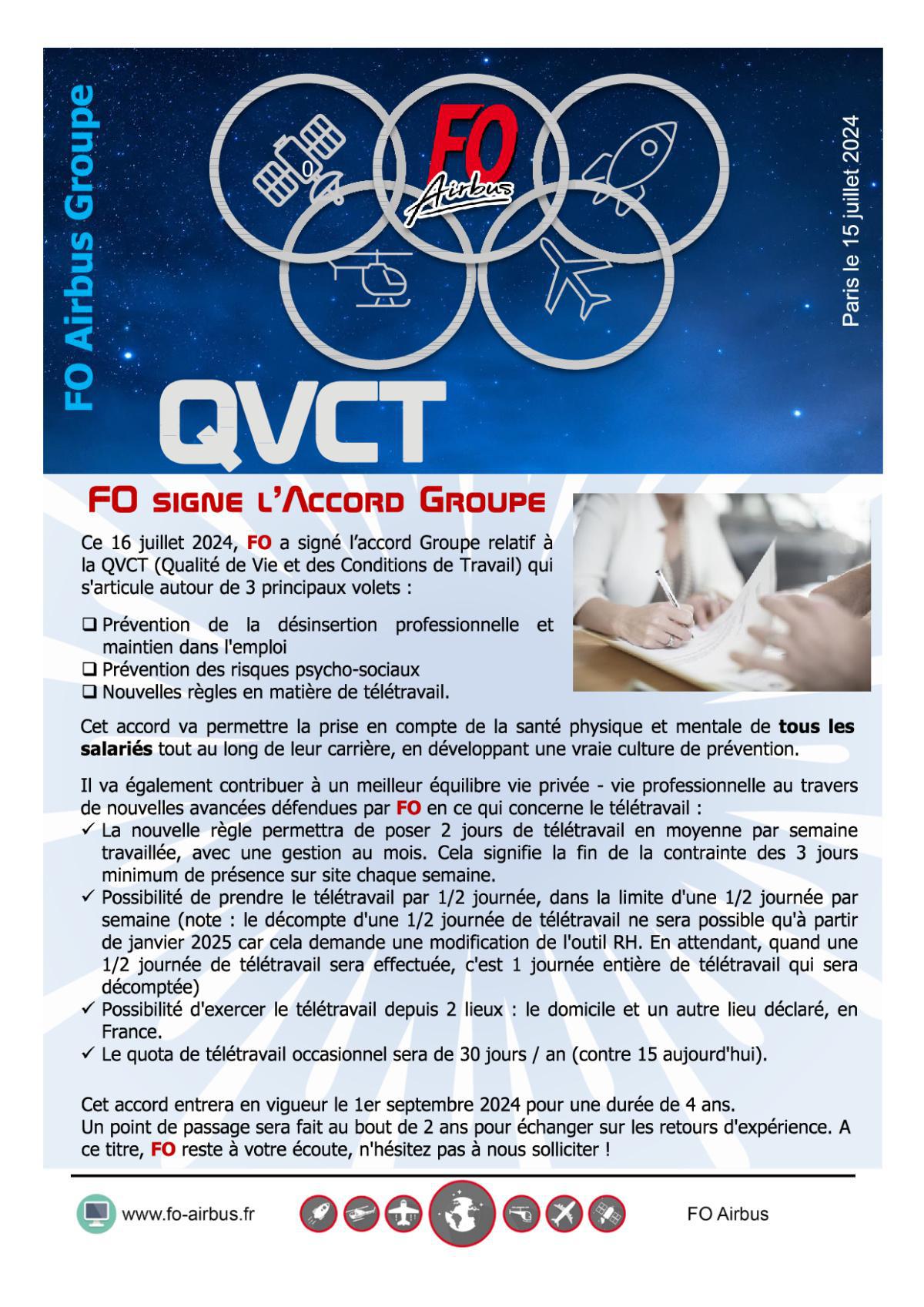 Qualité de Vie et Conditions de Travail (QVCT) : FO signe l'Accord Groupe !