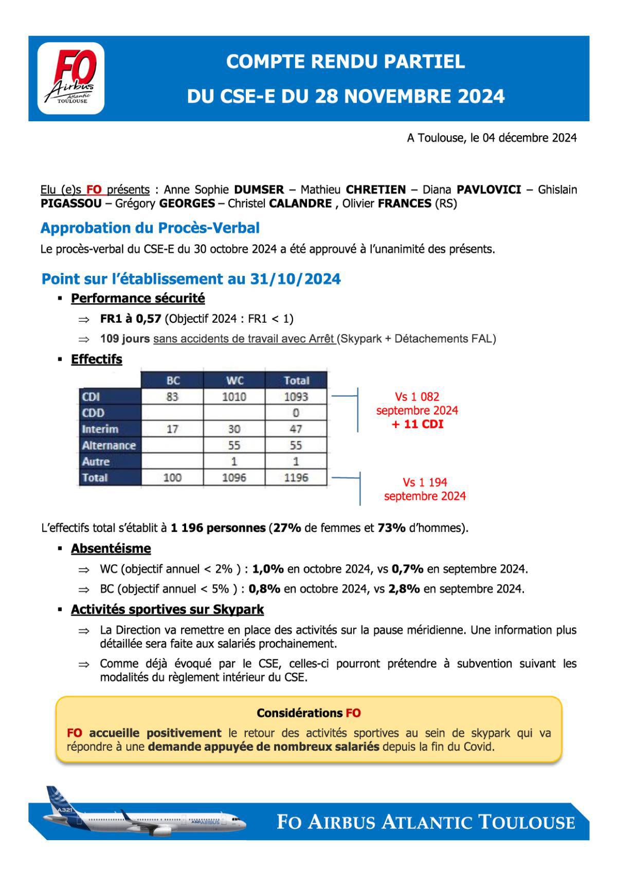 Flash Info : Compte Rendu Partiel du CSE-E du 28 novembre 2024