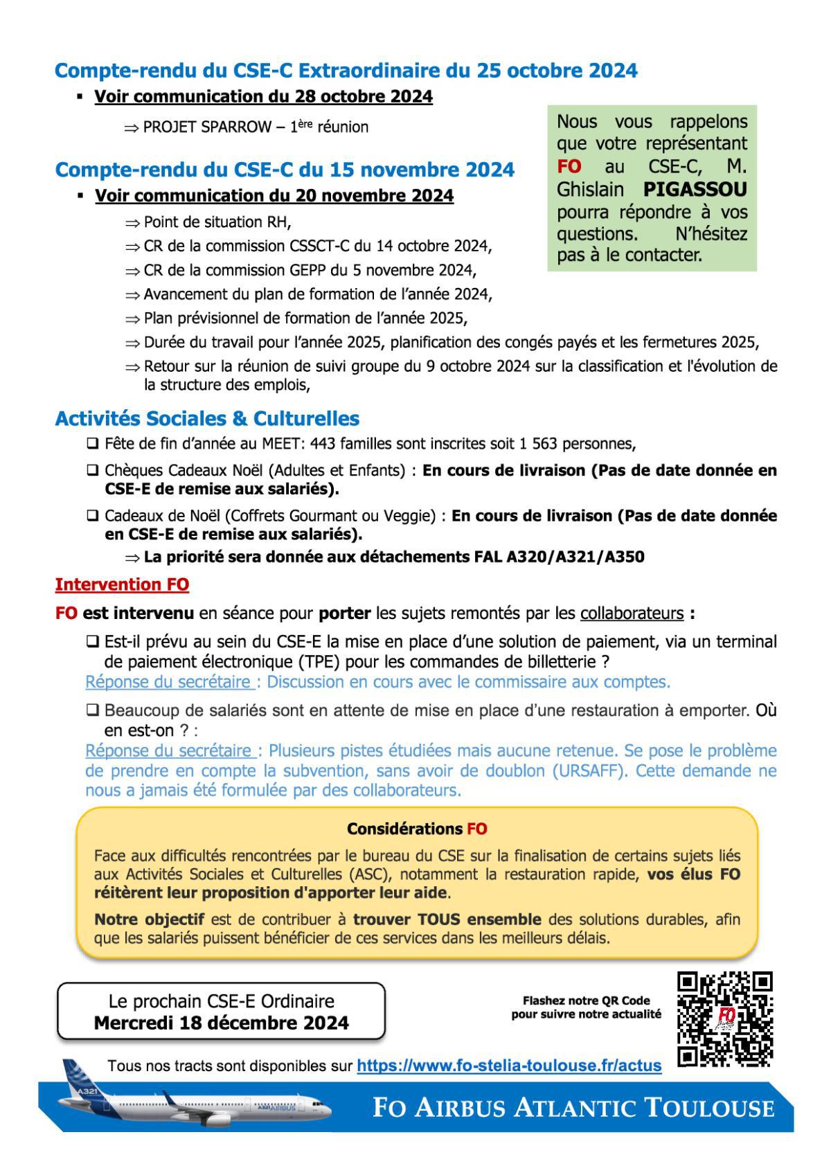 Flash Info : Compte Rendu Partiel du CSE-E du 28 novembre 2024