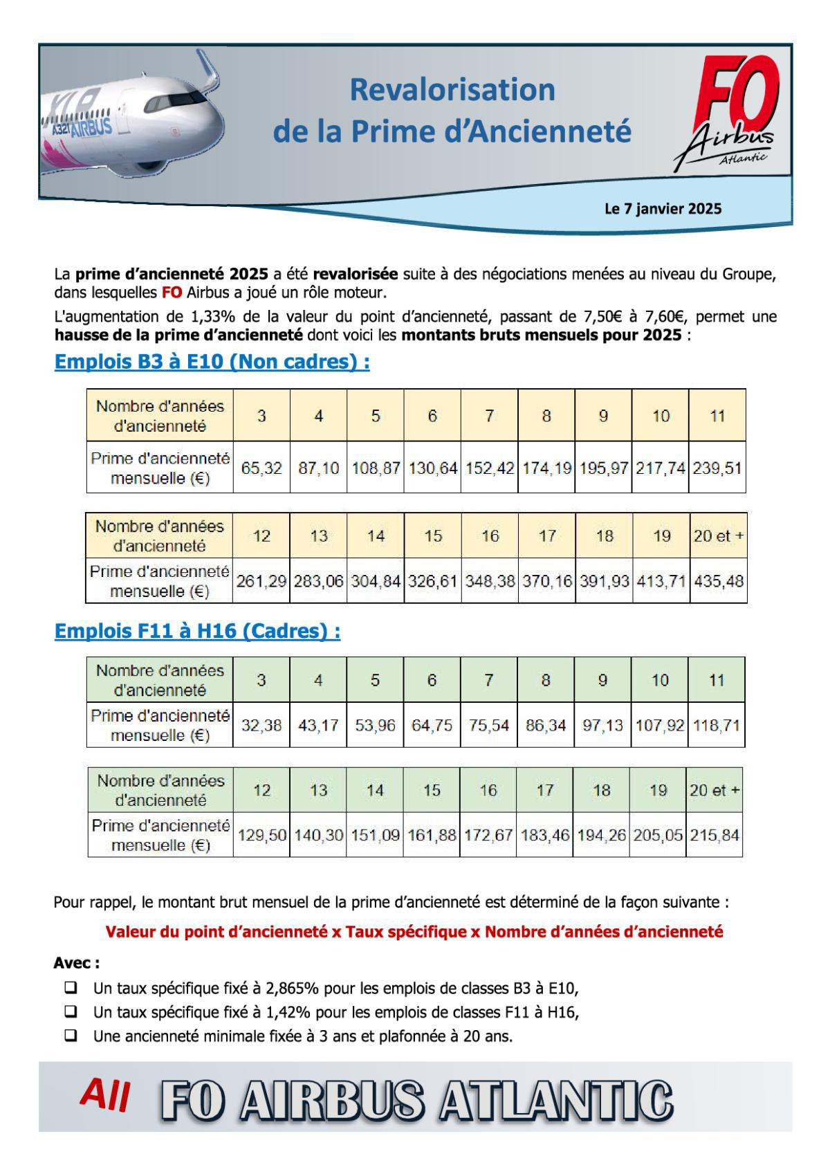 Revalorisation de la Prime d'Ancienneté