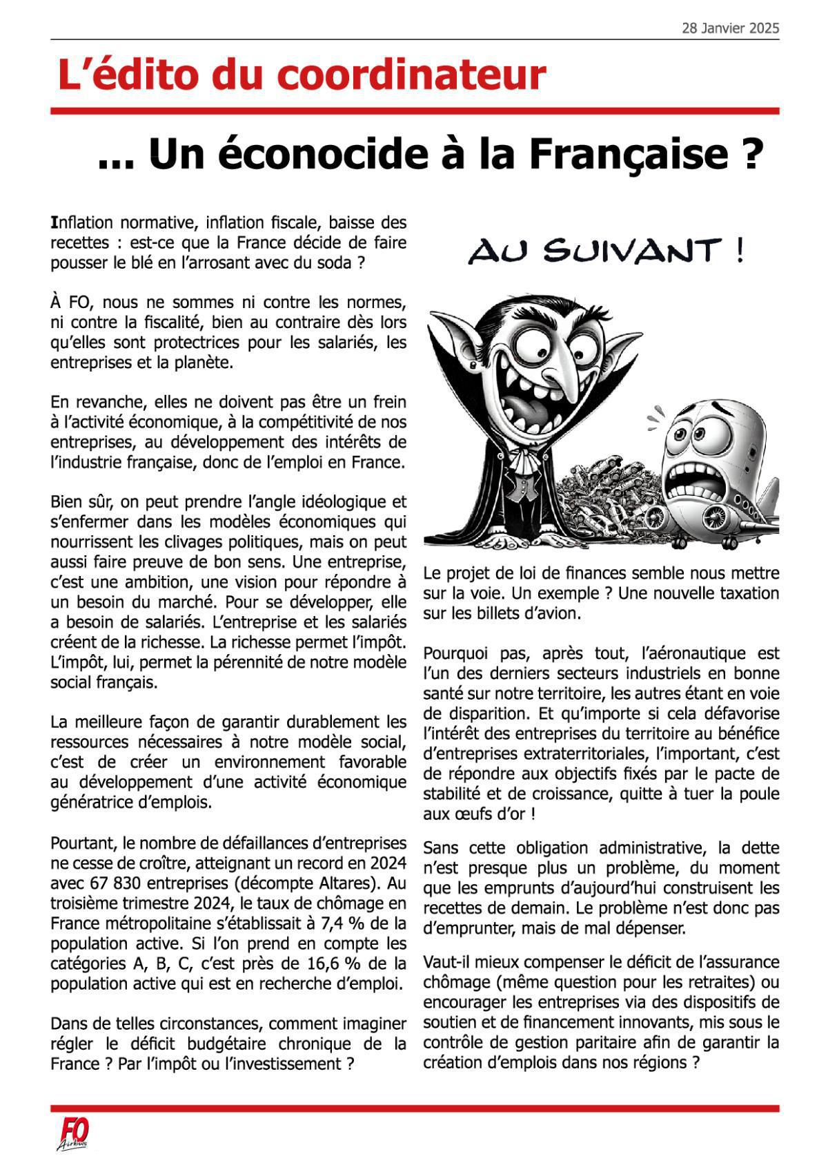 Edito - Un éconocide à la Française ? : Dominique Delbouis - Coordinateur FO Airbus Groupe