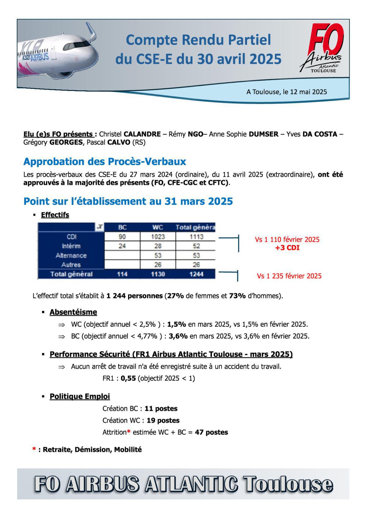Flash Info : Compte Rendu Partiel du CSE-E du 30 avril 2025