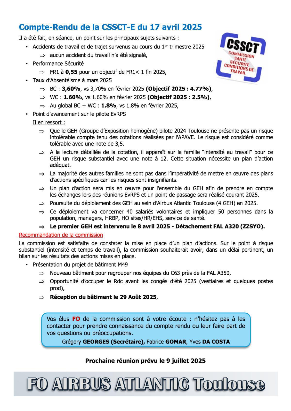 Flash Info : Compte Rendu Partiel du CSE-E du 30 avril 2025
