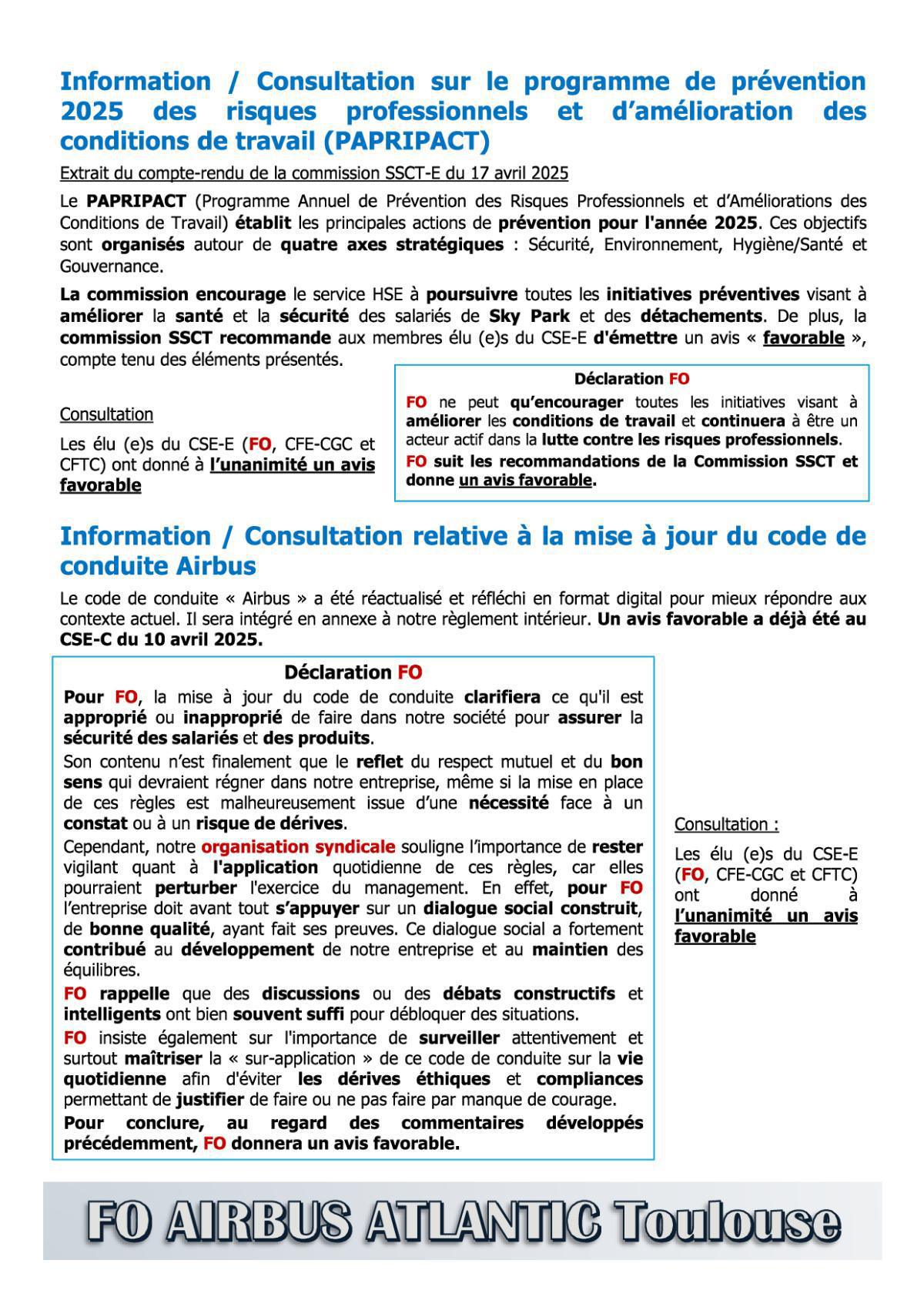 Flash Info : Compte Rendu Partiel du CSE-E du 30 avril 2025