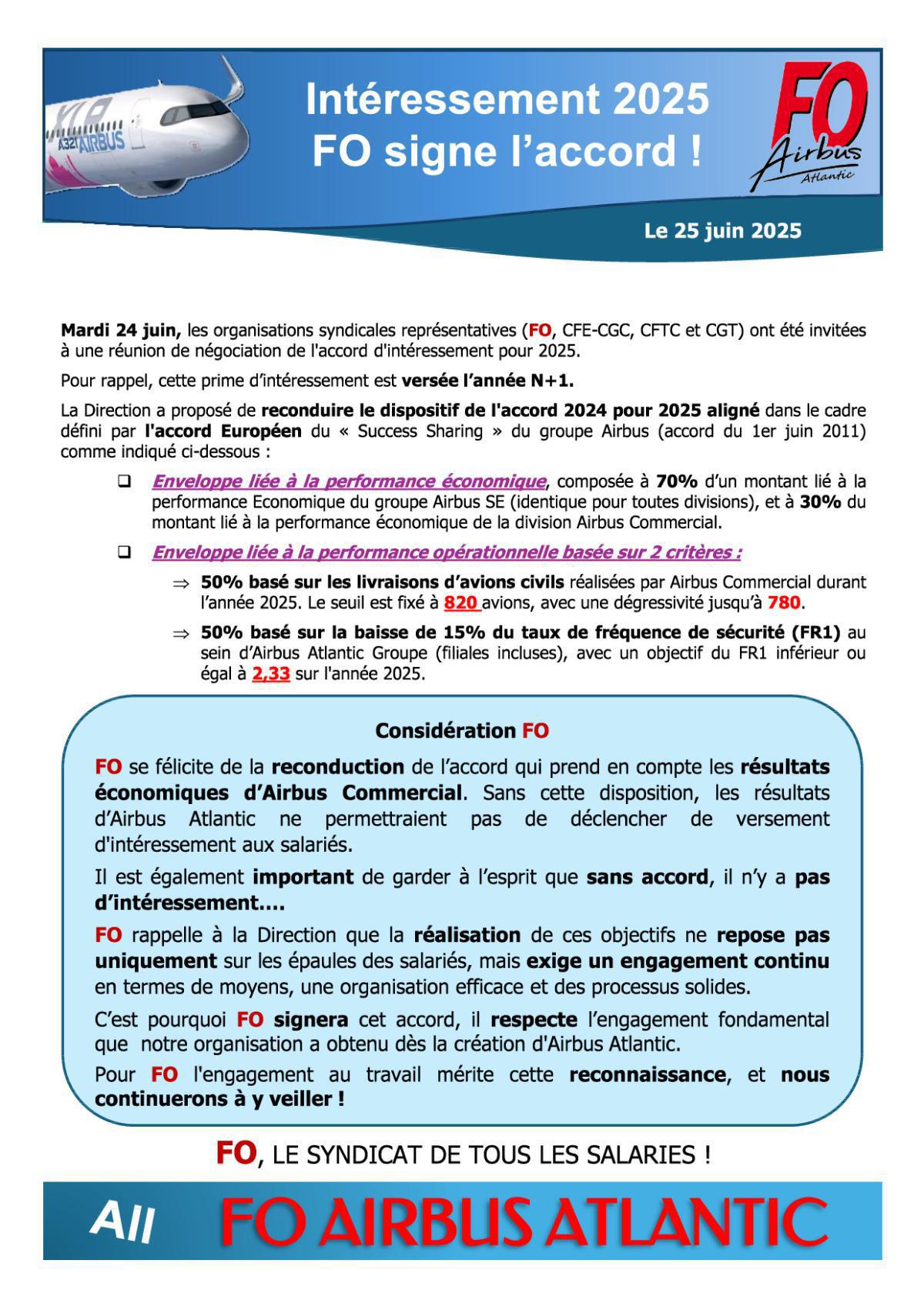 Intéressement 2025 - FO signe l'accord !