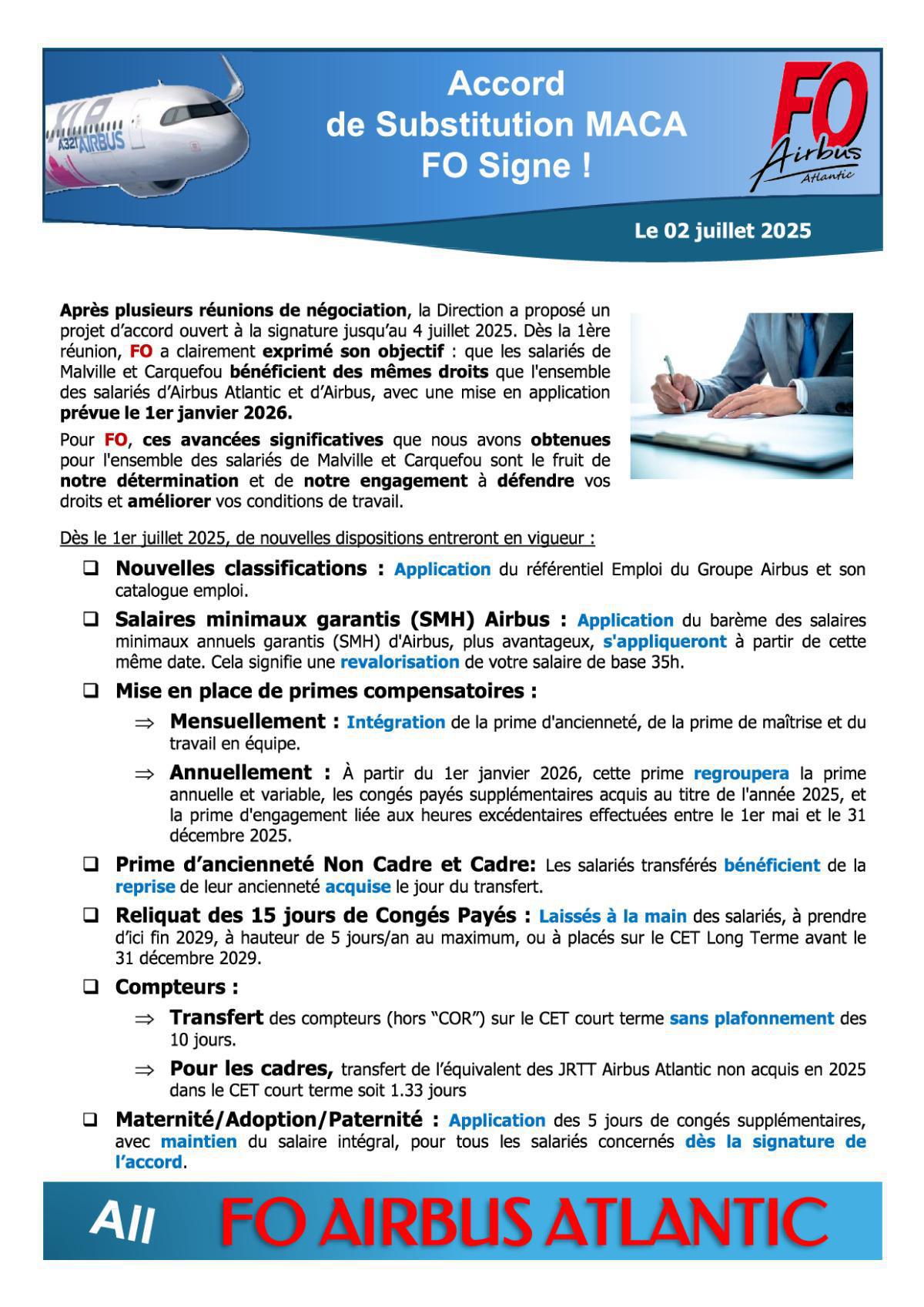 FO signe l'Accord de substitution (Sites de Carquefou et Malville)