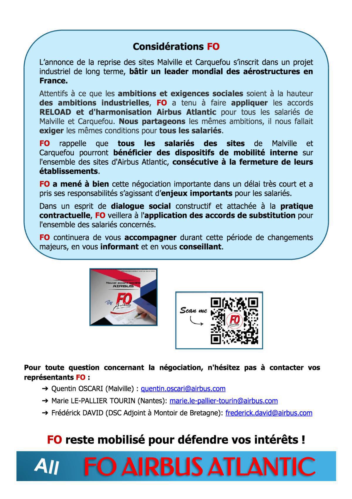 FO signe l'Accord de substitution (Sites de Carquefou et Malville)