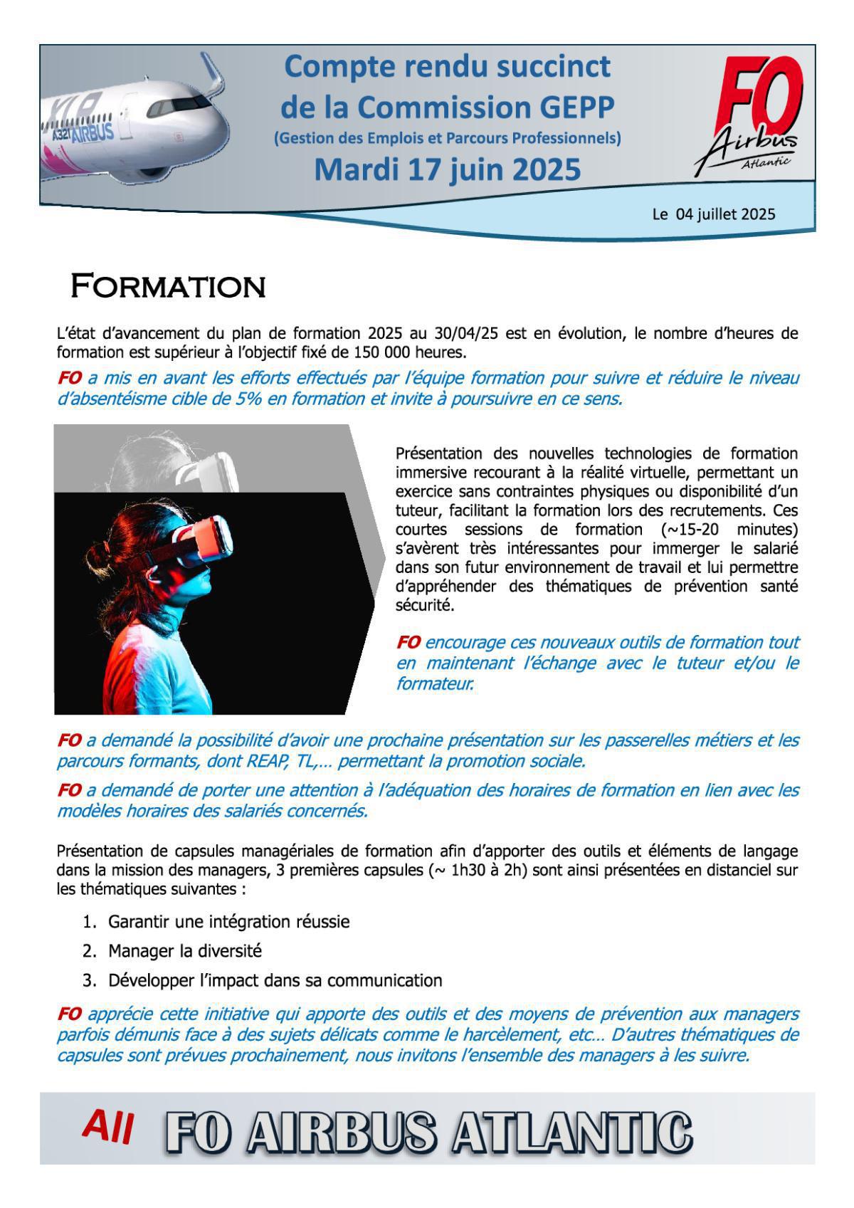 CR succinct GEPP (Gestion des Emplois et Parcours Professionnels) du 17 juin 2025
