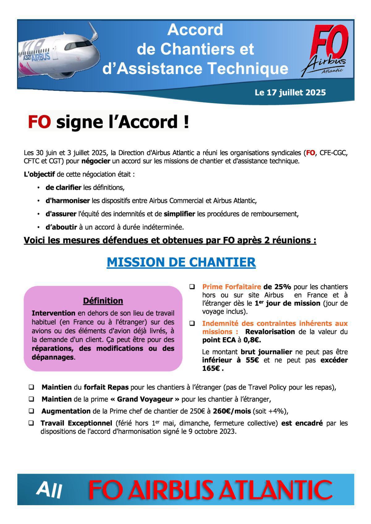 FO signe l'Accord de Chantiers et d'Assistance Technique