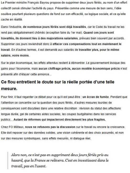 Suppression de jours fériés : travailler plus... pour rien ?