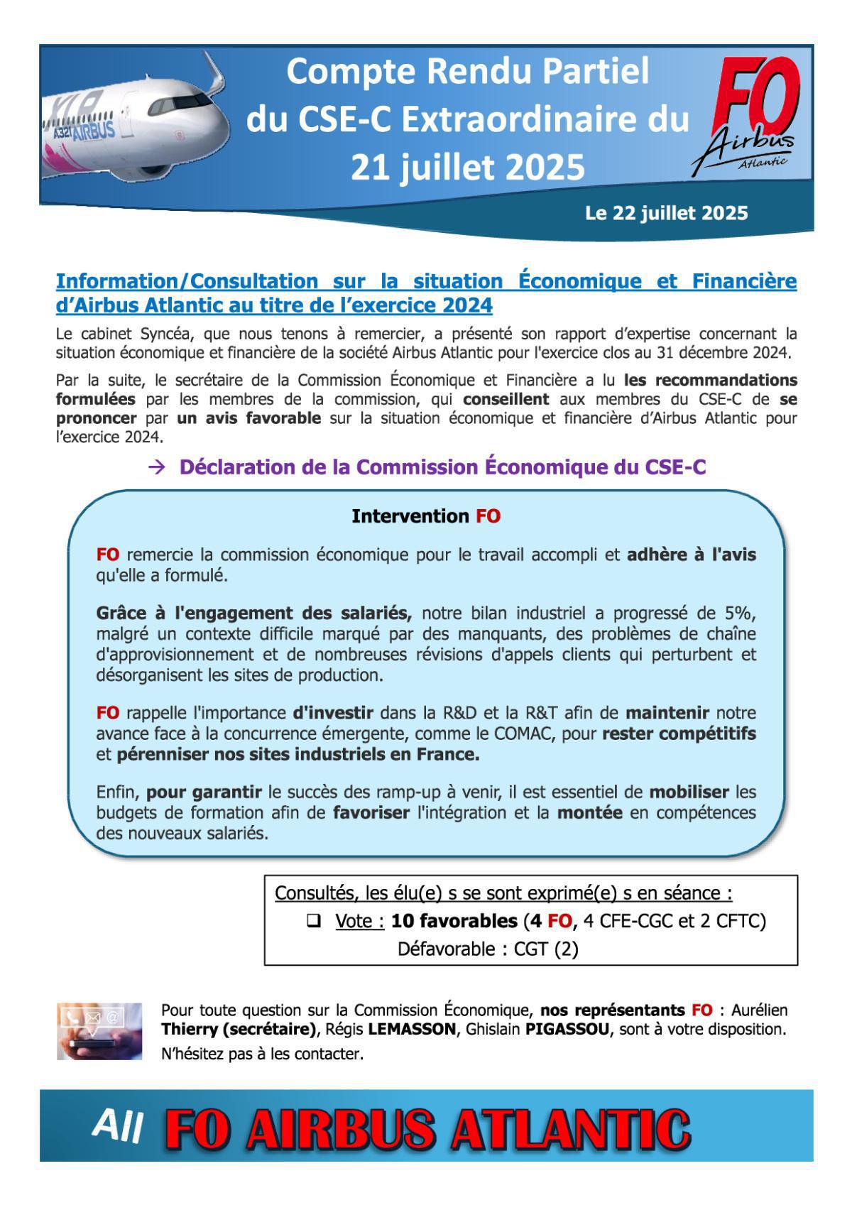 Flash Info : CR Partiel du CSE-C Extraordinaire du 21 juillet 2025