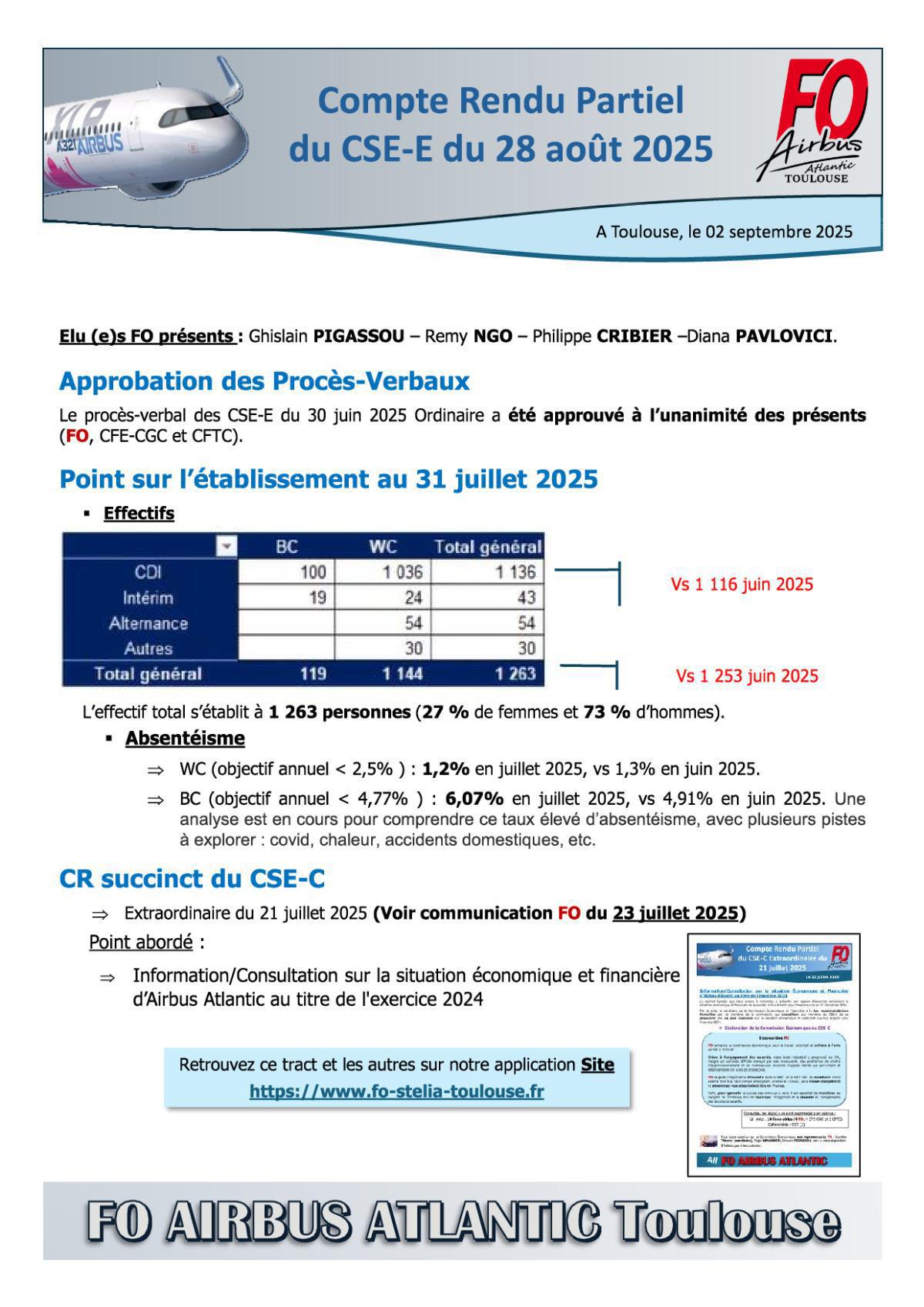 Flash Info : Compte Rendu Partiel du CSE-E du 28 août 2025
