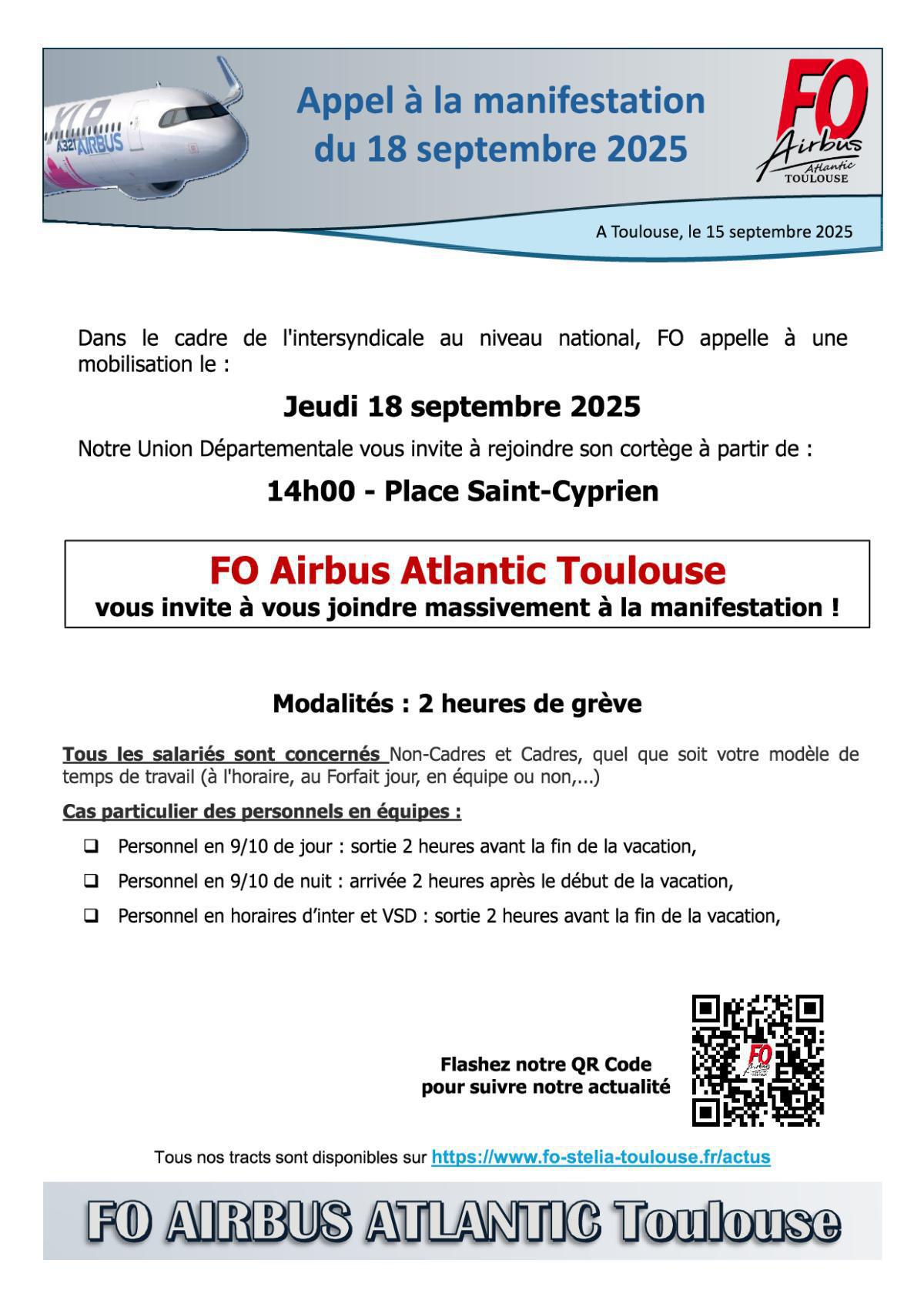 Appel à la manifestation du Jeudi 18 septembre 2025
