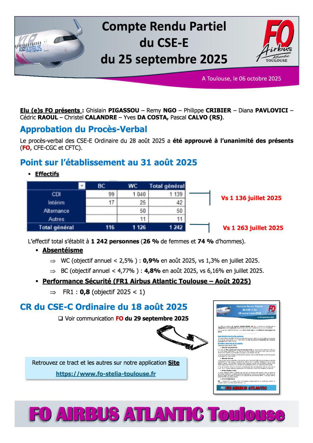 Flash Info : Compte Rendu Partiel du CSE-E du 25 septembre 2025