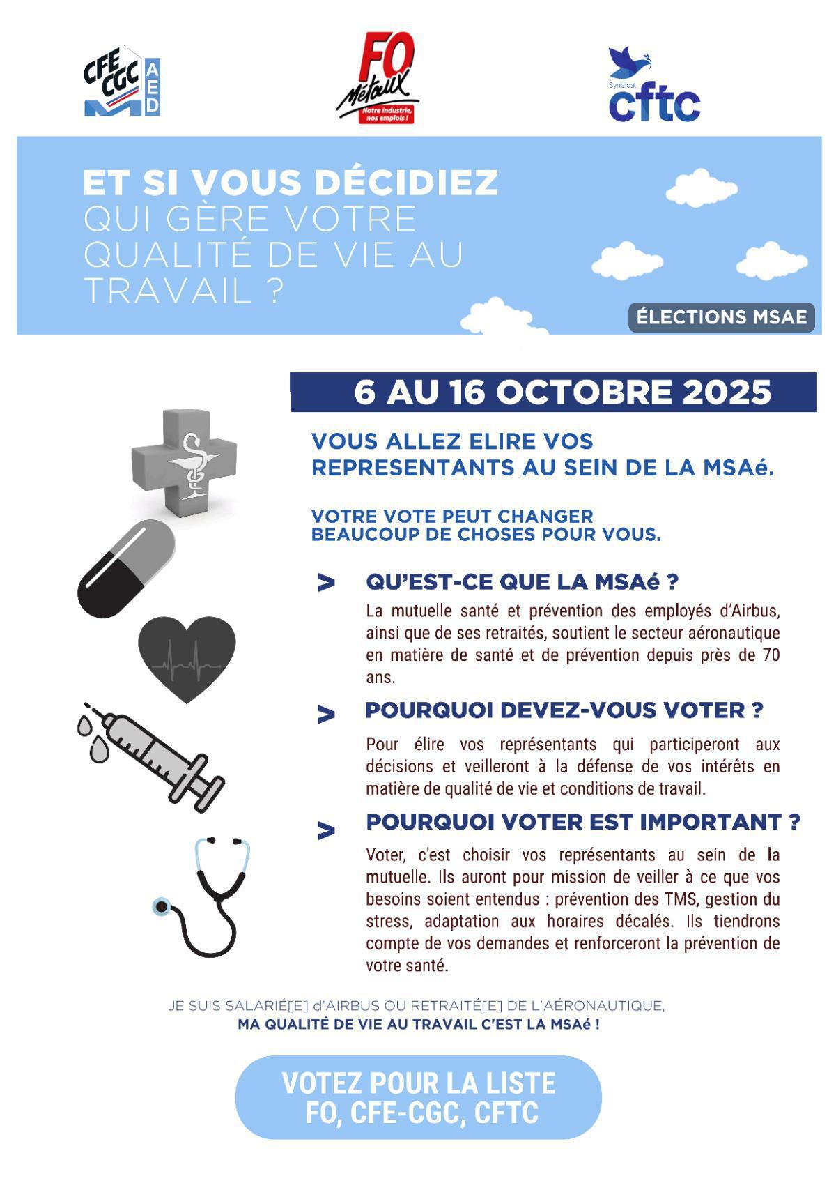 Elections MSAE (du 6 au 16 octobre 2025) - Votez pour la liste FO, CFE-CGC et CFTC